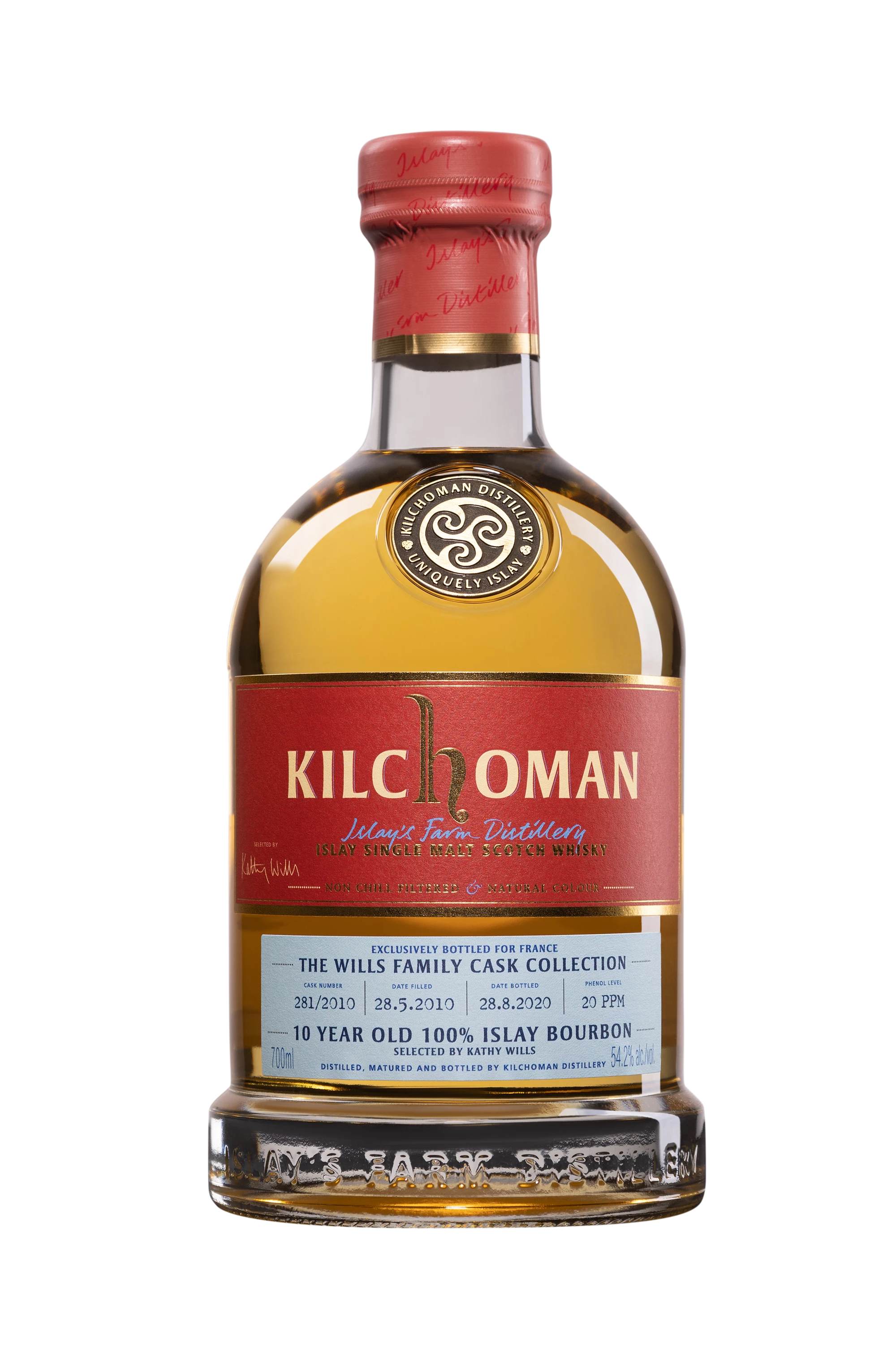 Kilchoman - Single Malt Scotch Whisky "10 Ans Family Cask Collection - Bourbon Barrel Single Cask Selected by Kathy Wills - French Connections" 2010 54.2° Giftbox, 70cl