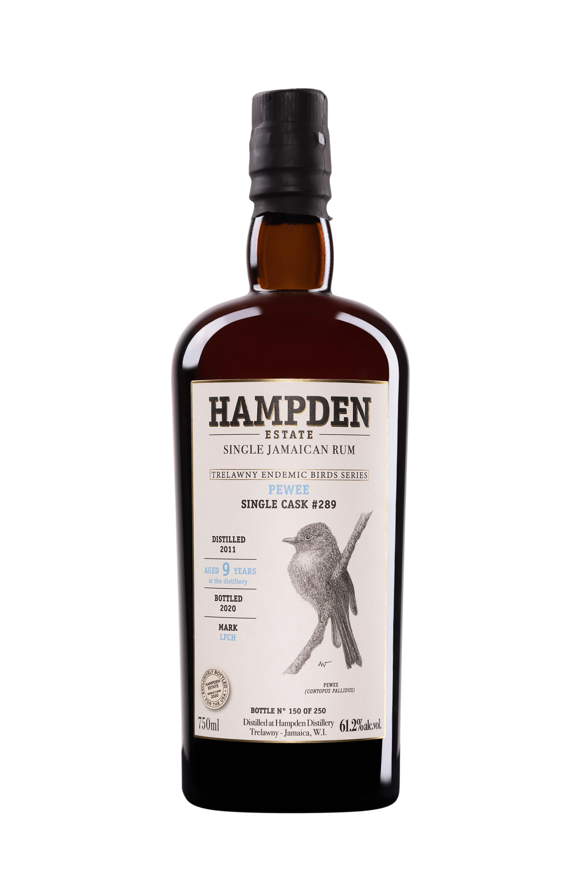 Hampden - Molasses Jamaican Rhum "9 Ans LFCH Pewee - Single Cask #289 - Trewlany Endemic Birds Series" Brun 2011 61.2° Giftbox, 70cl
