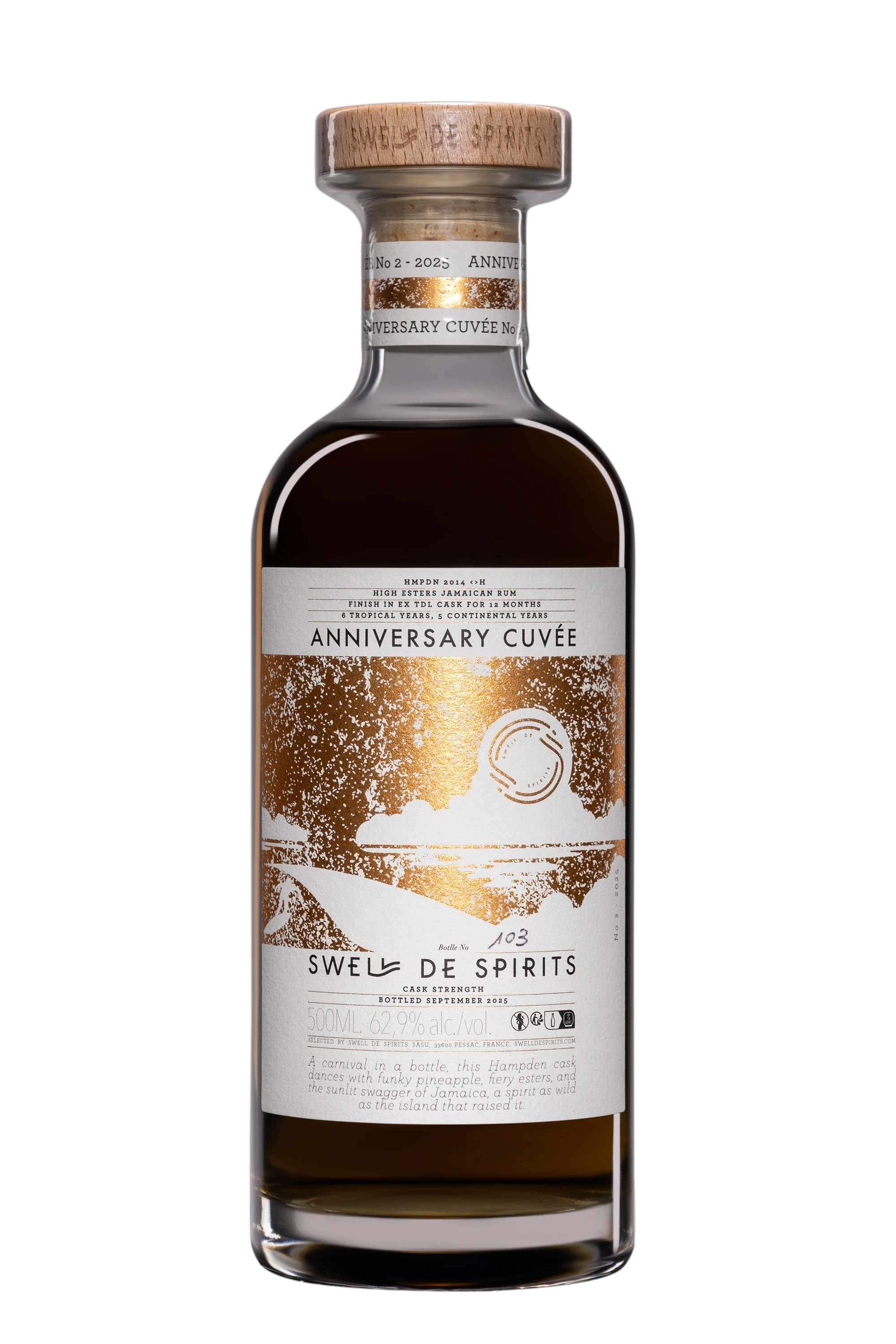 Swell de Spirits - Molasses Jamaican Rhum "9 Ans Hampden - Anniversaire Cuvée" Brun 2014 62.9°, 50cl