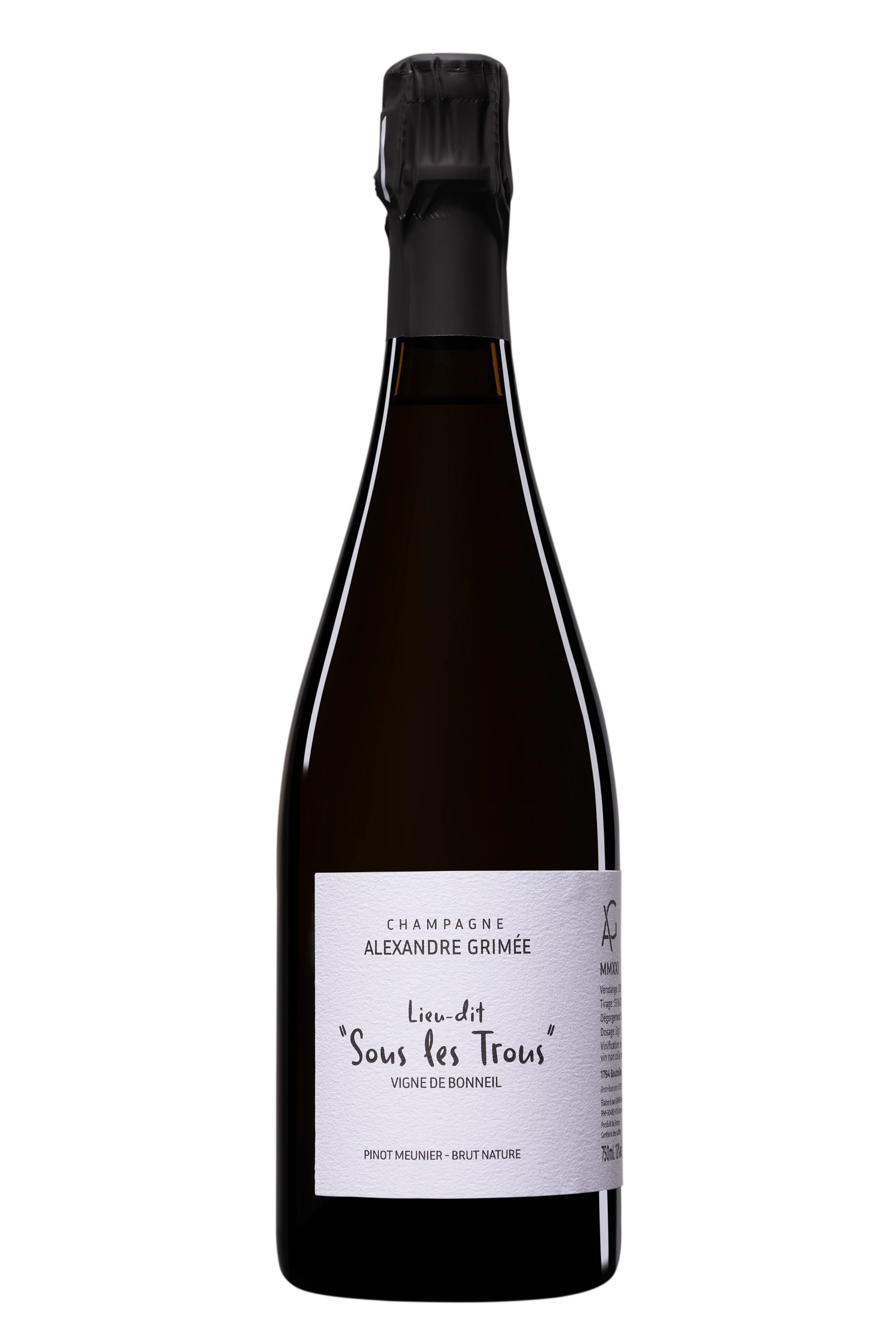 Domaine Alexandre Grimée - Champagne Brut Nature Blanc de Noirs "Sous les Trous" Blanc Vendange 2021 Dégorgement 16 Mar. 2026, 75cl