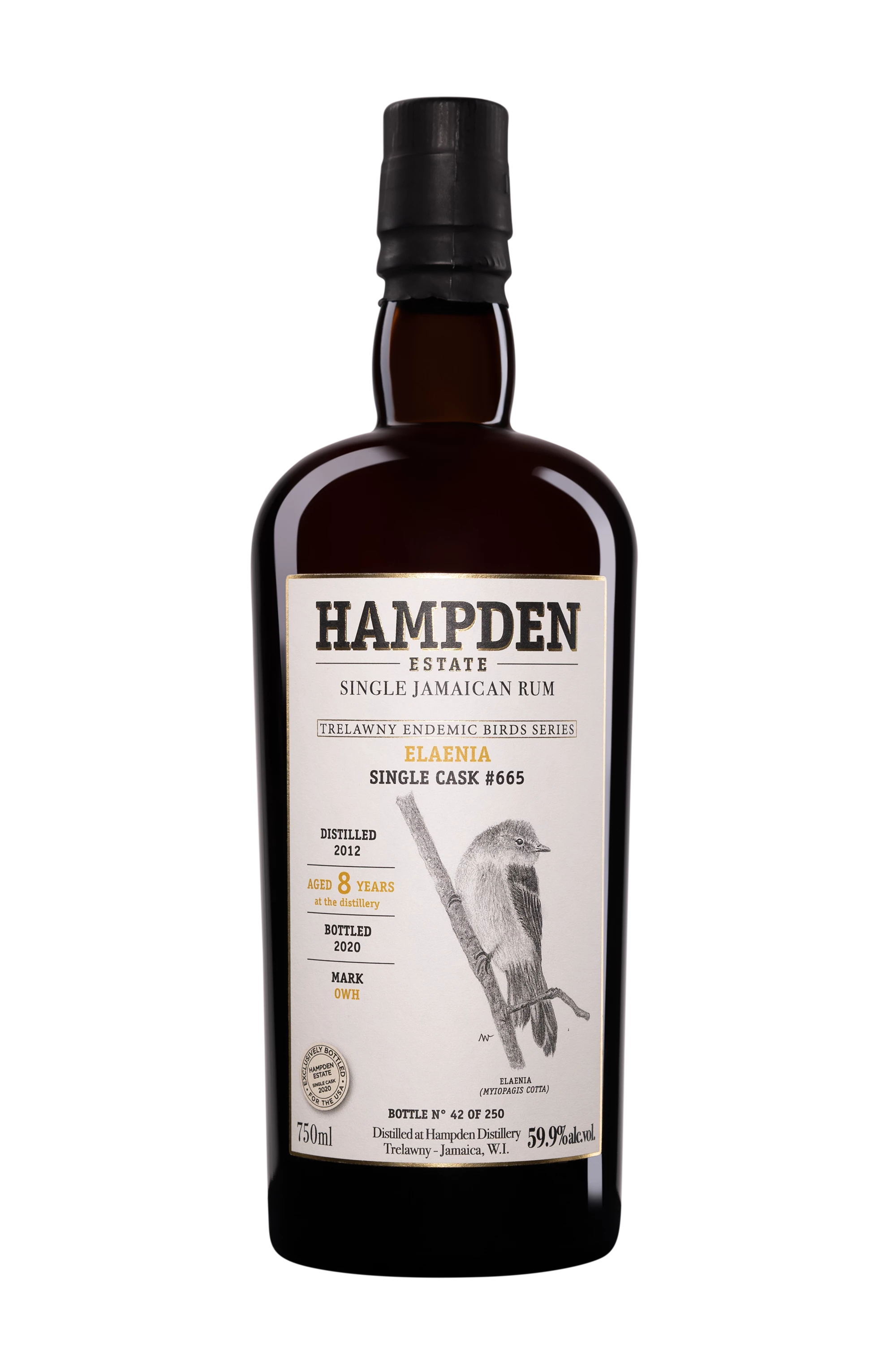 Hampden - Molasses Jamaican Rhum "8 Ans OWH Elaenia - Single Cask #665 Trewlany Endemic Birds Series" Brun 2012 59.9° Giftbox, 70cl