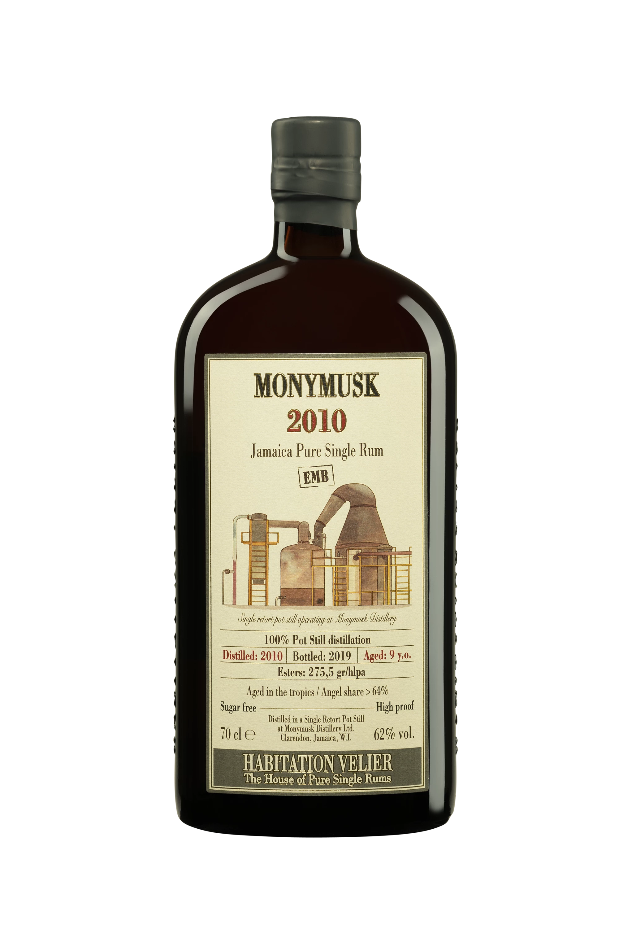 Habitation Vélier - Molasses Jamaican Rhum "9 Ans Monymusk - EMB " Brun 2010 62° Giftbox, 70cl