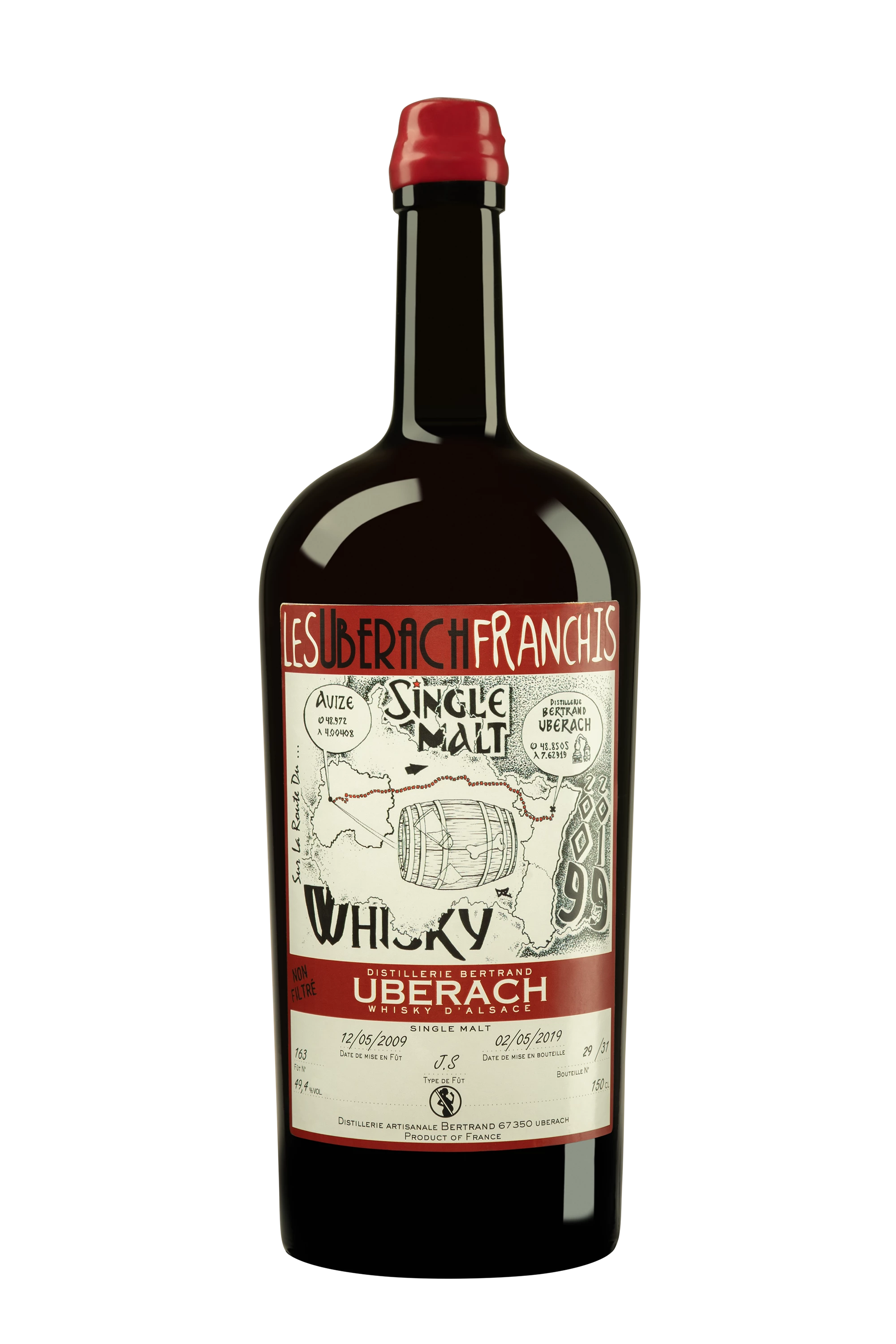 Distillerie Bertrand - Single Malt French Whisky "Les Uberach Franchis - Sur la Route Du... J.S - Release 2019." 2009 49.4°, 150cl