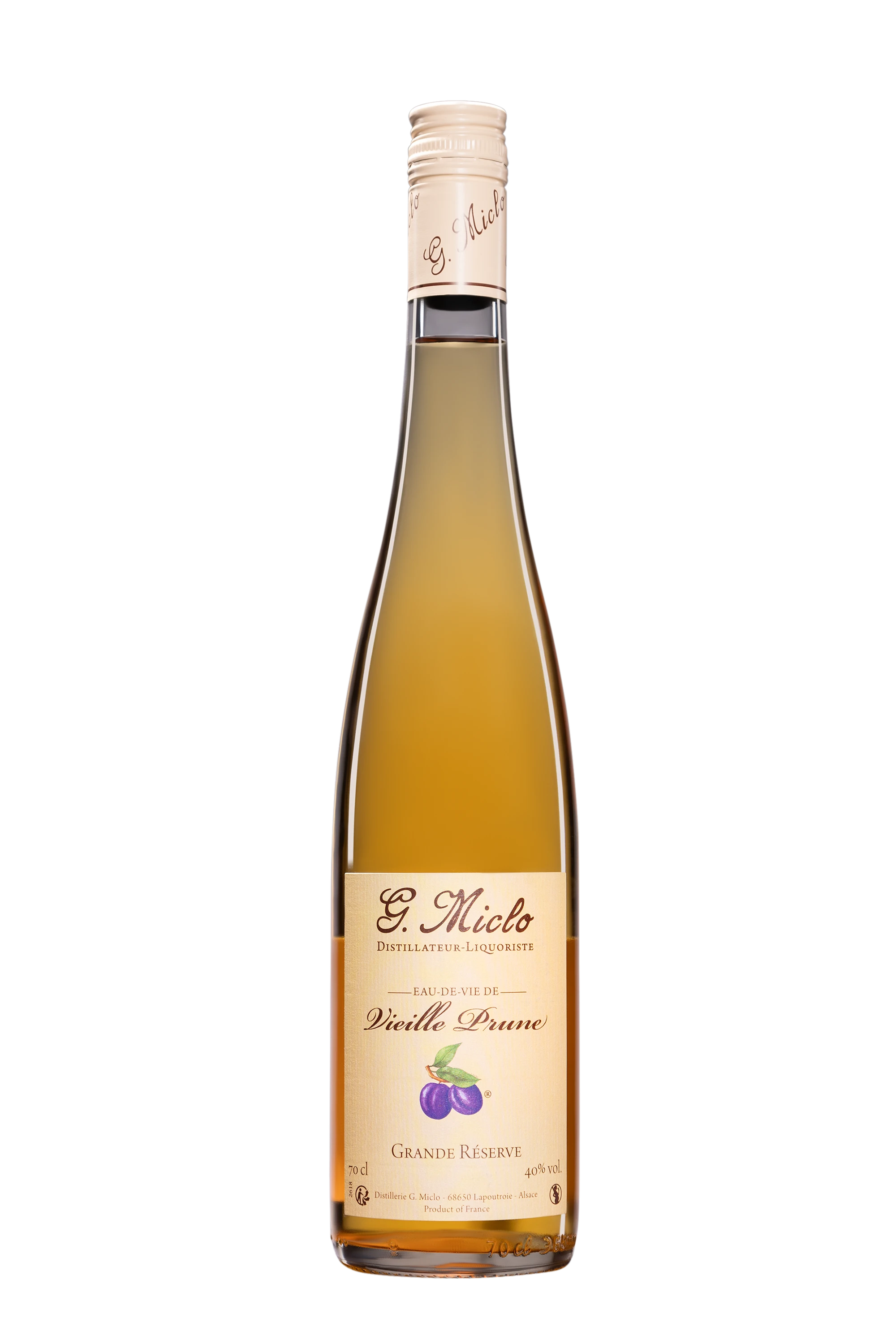 Distillerie Gilbert Miclo - Eau de Vie d'Alsace "Vieille Prune - Grande Réserve" Brun 40° Giftbox, 70cl