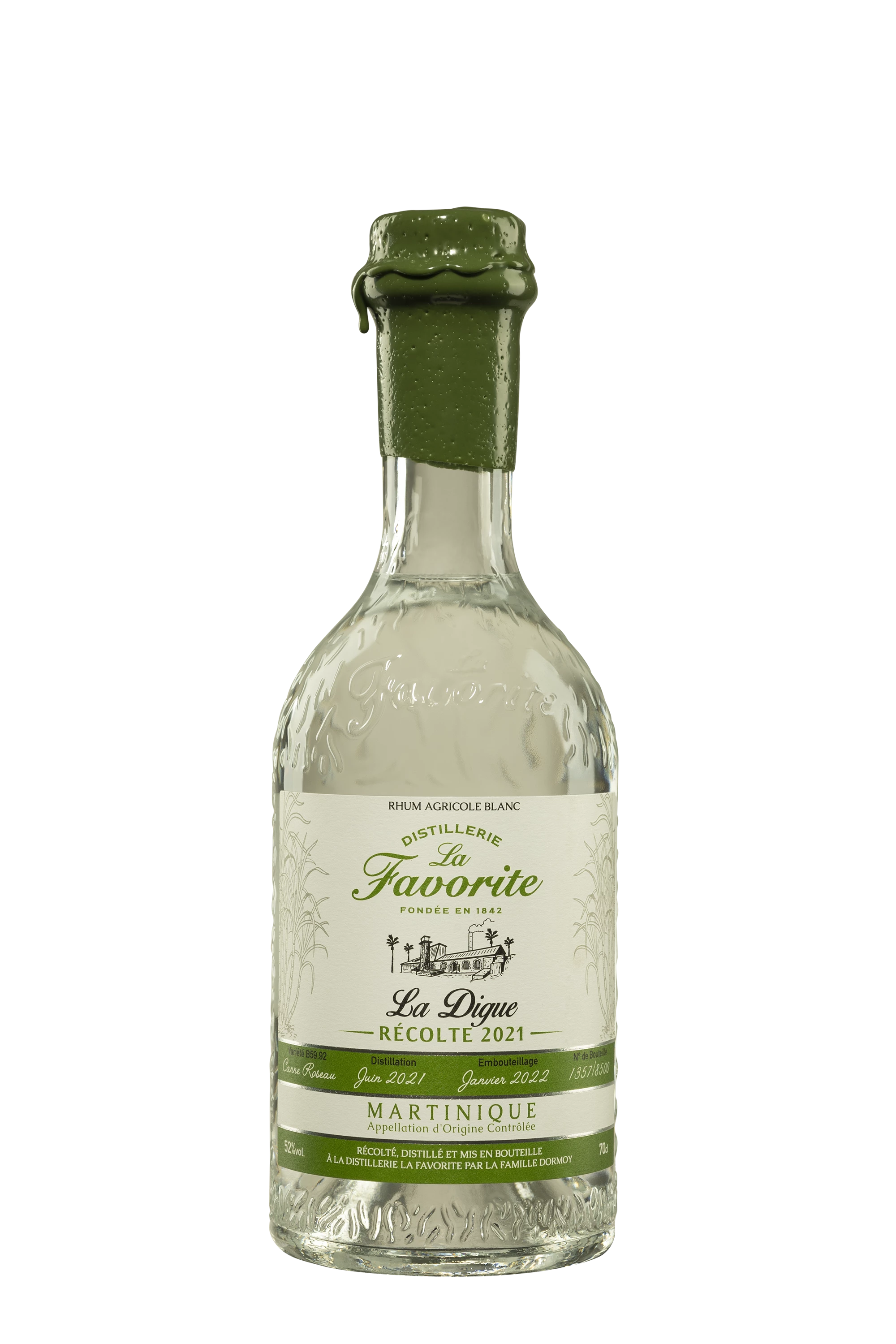 Habitation La Favorite - Rhum Agricole de Martinique "La Digue - Récole 2021" Blanc 52°, 70cl