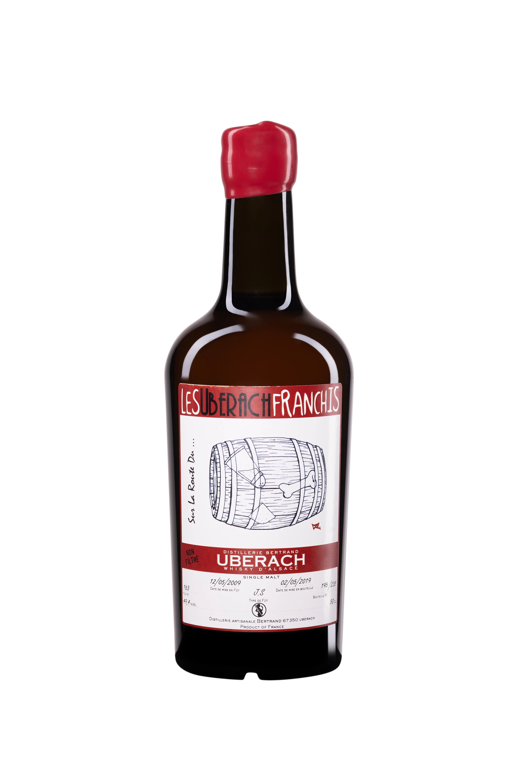 Distillerie Bertrand - Single Malt French Whisky "Les Uberach Franchis - Sur la Route Du... J.S - Release 2019." 49.4°, 50cl