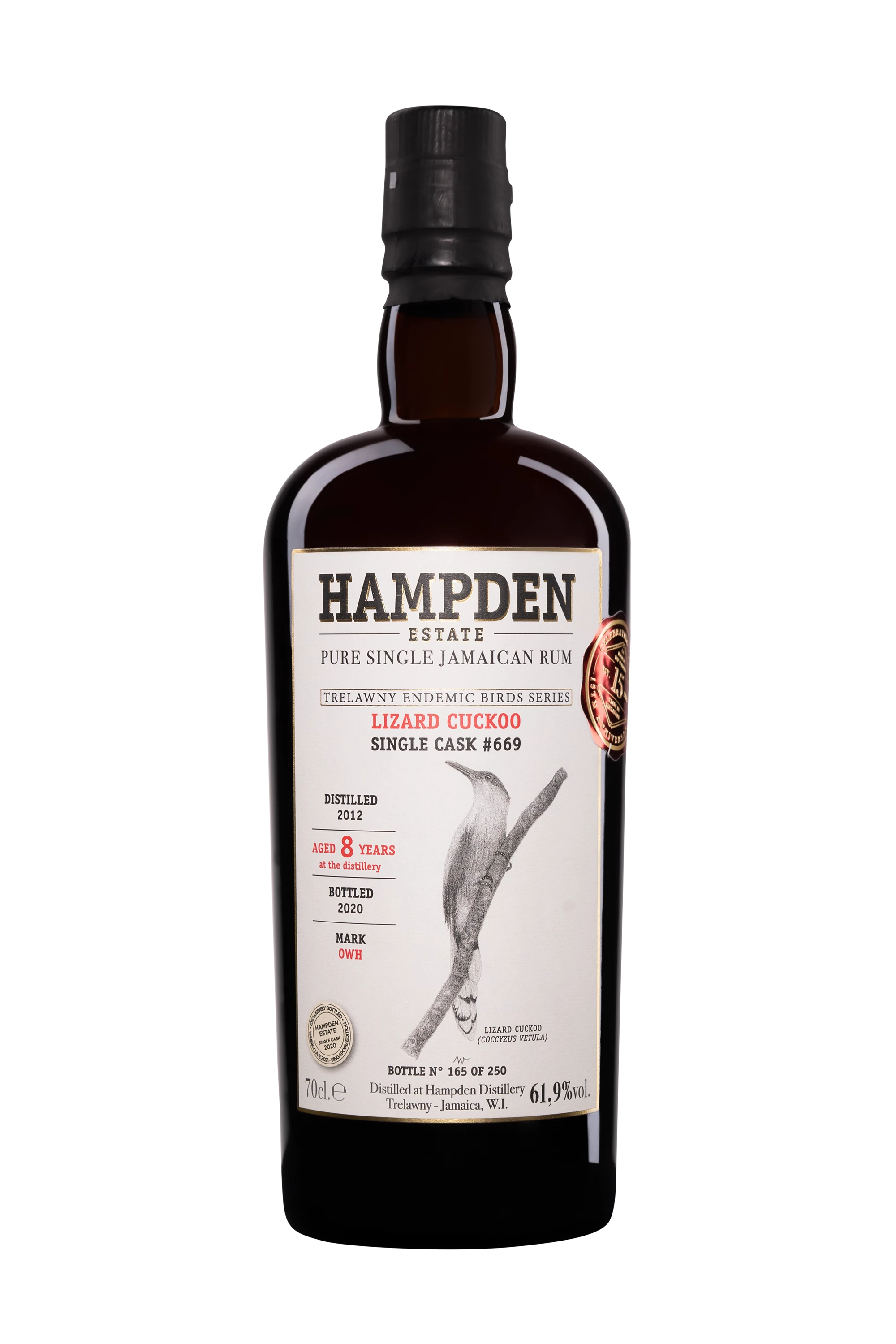 Hampden - Molasses Jamaican Rhum "8 Ans OWH Lizard Cuckoo - Single Cask #669 - Trewlany Endemic Birds Series" Brun 2012 61.9° Giftbox, 70cl