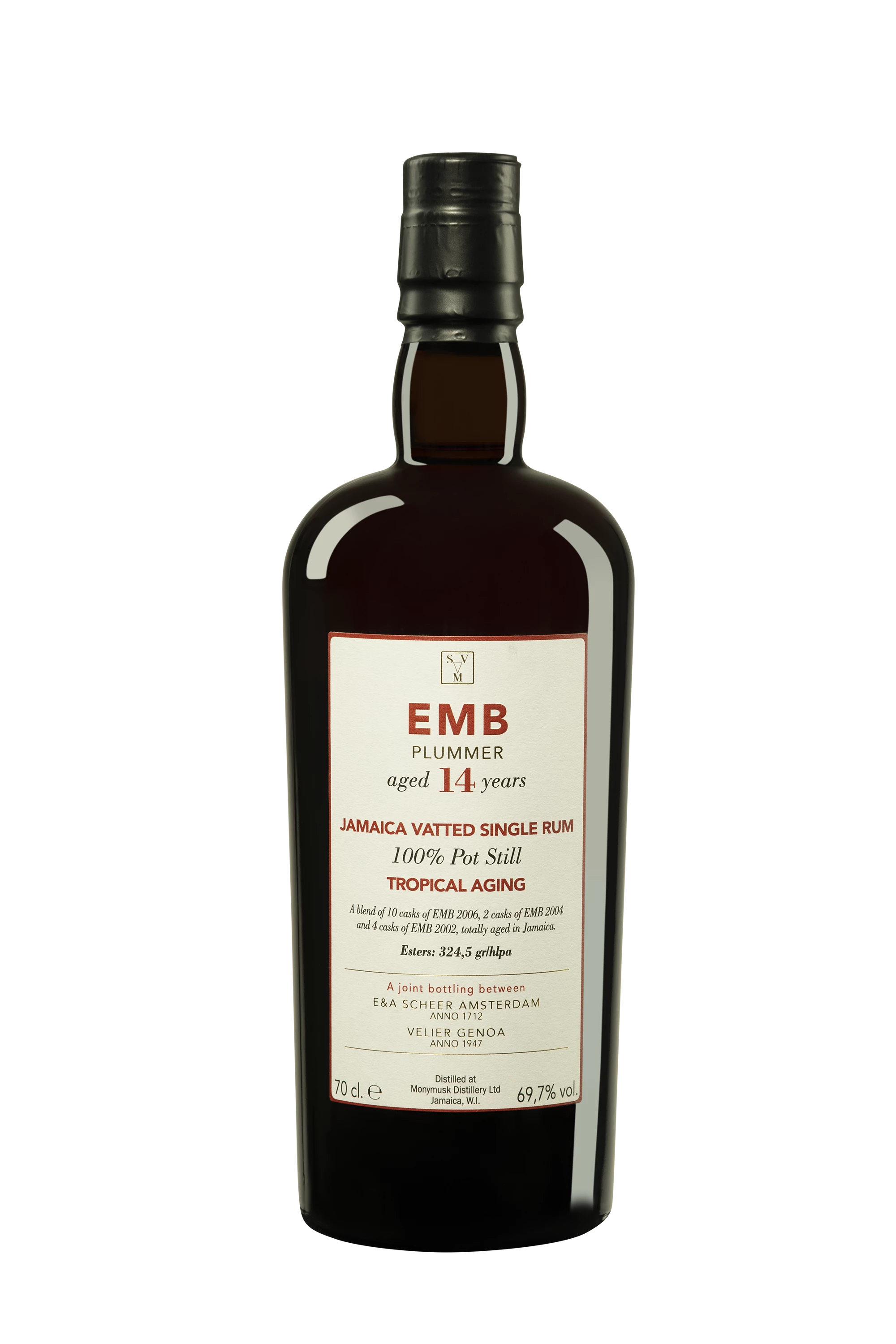 E&A Scheer & Vélier  - Molasses Jamaican Rhum "14 Ans Monymusk  - EMB Blend Plummer - Tropical Aging" Brun 69.7° Giftbox, 70cl
