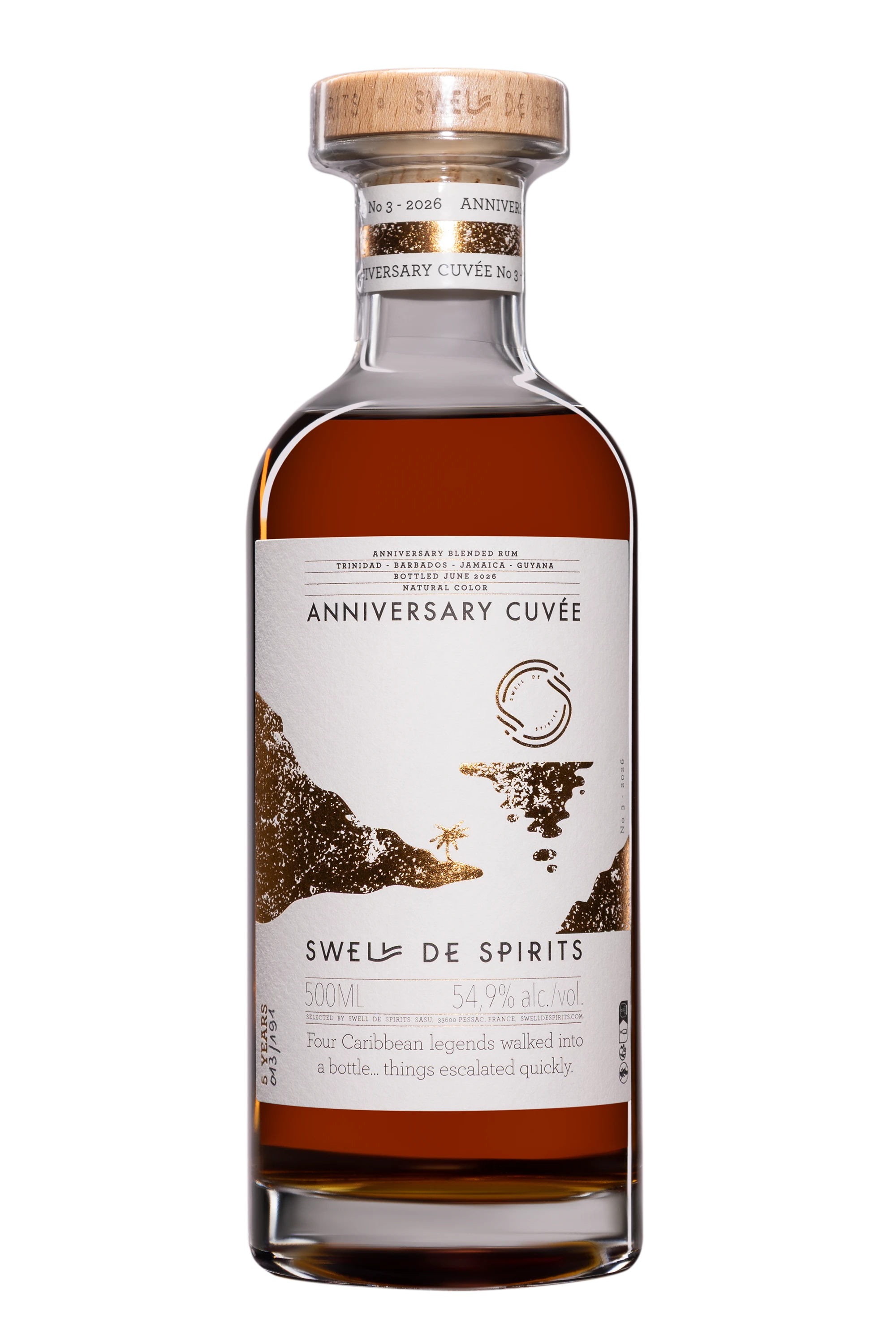 Swell de Spirits - Caribbean Rum "5 Ans N°3 Anniversary - Blended Caribbean Rum" Ambrée NV 54.9°, 50cl