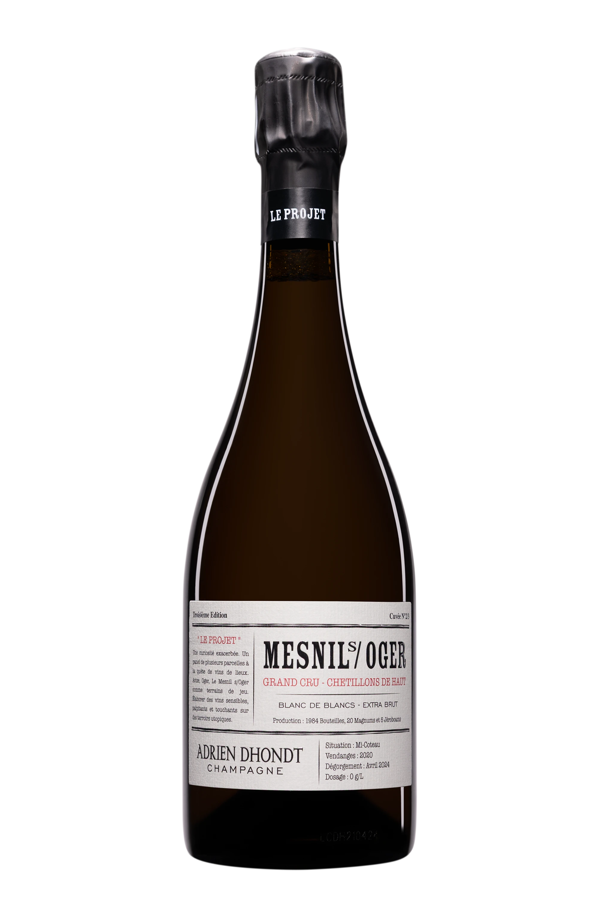 Domaine Adrien Dhondt - Champagne Extra-Brut Grand Cru Blanc de Blancs Millésimé "Le Mesnil sur Oger - Chétillons-de Haut" Blanc 2020, 75cl