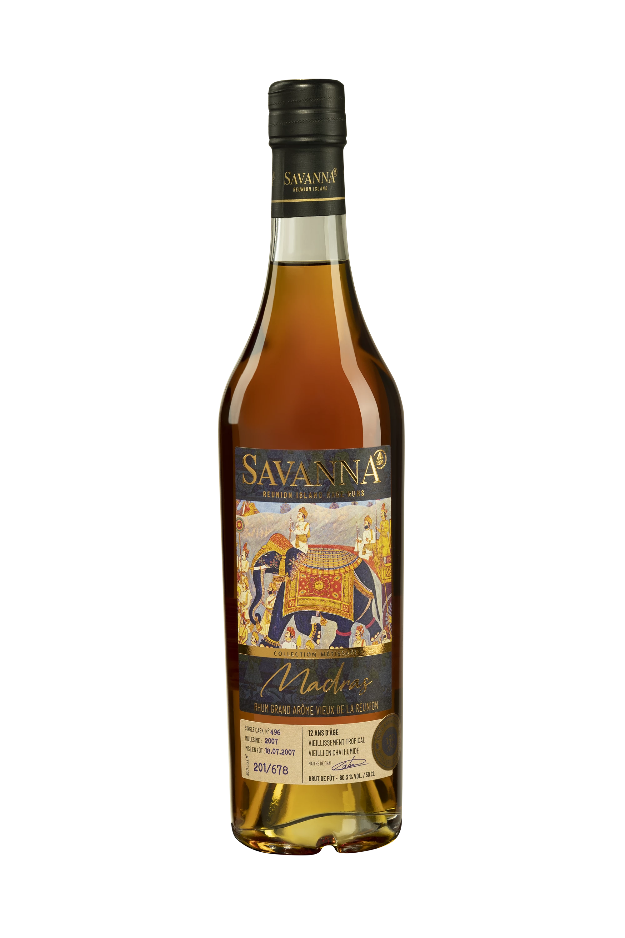 Savanna - Rhum Vieux de Mélasse de la Réunion "12 Ans Single Cask #496 - Madras" Brun 2007 60.3° Giftbox, 50cl