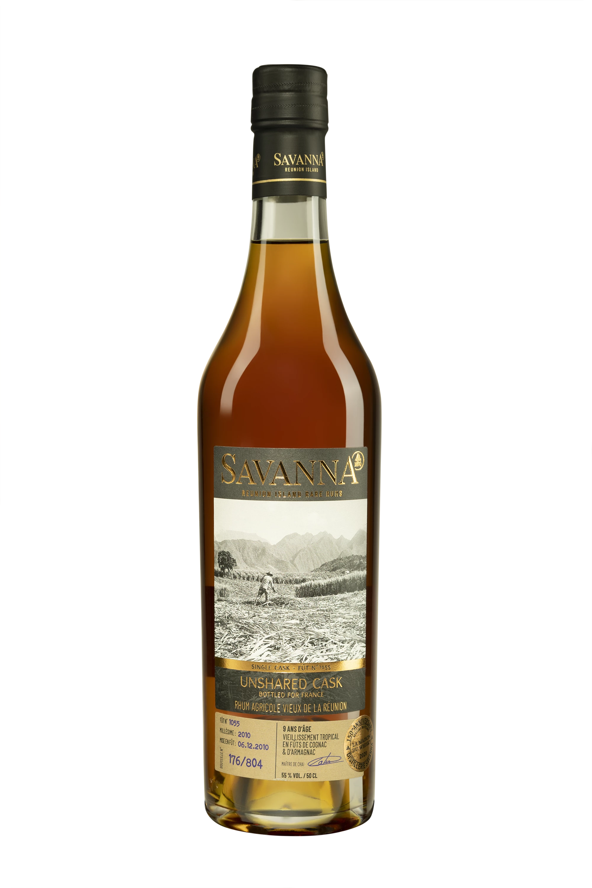 Savanna - Rhum Agricole de la Réunion "Unshared Cask - 9 Ans Agricole - Ex-Cognac et Ex-Armagnac #1055 French Connections" Brun 2010 55° Giftbox, 50cl