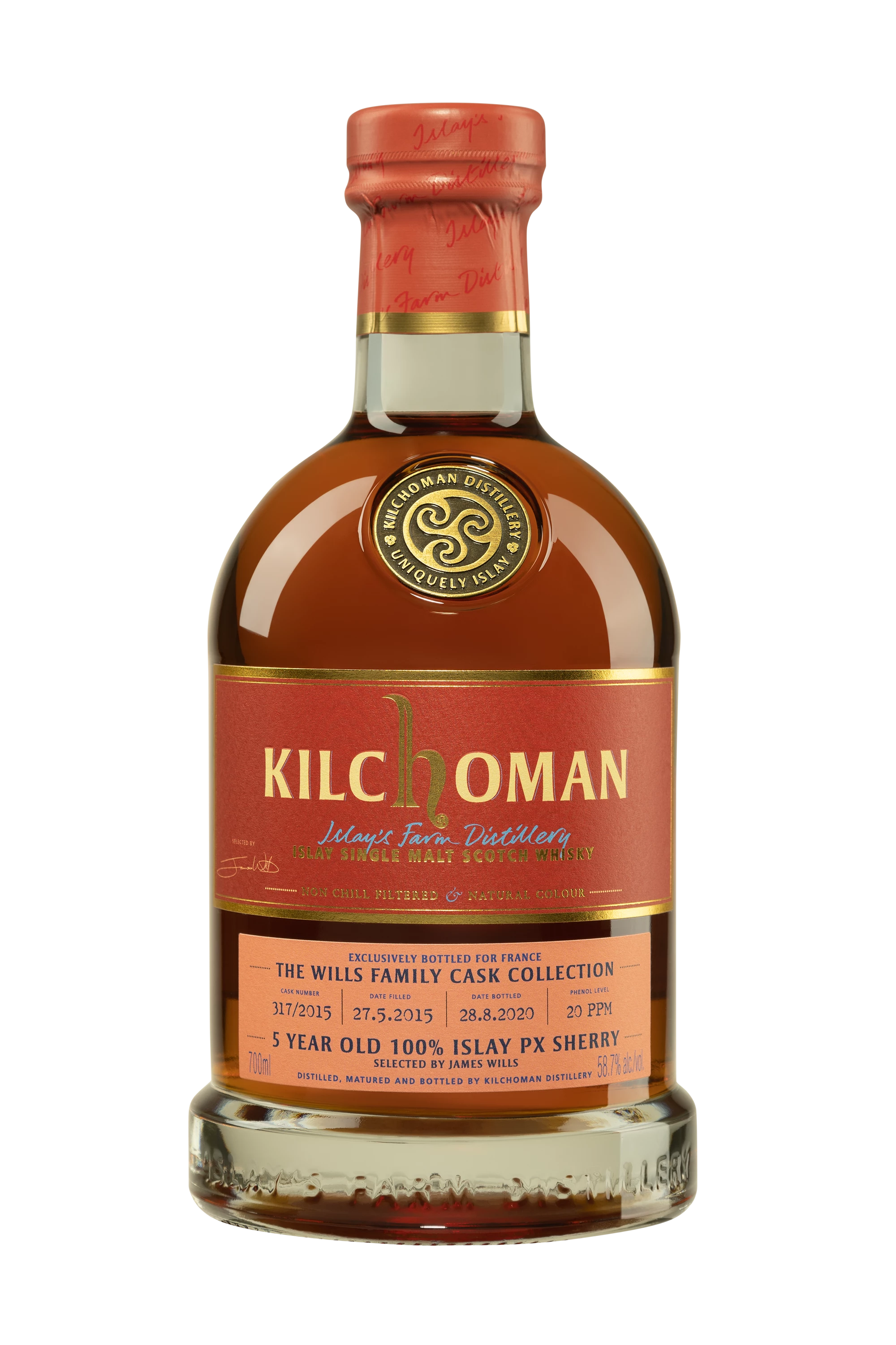 Kilchoman - Single Malt Scotch Whisky "5 Ans Family Cask Collection - PX Hogshead Single Cask Selected by James Wills - French Connections" 2015 58.7° Giftbox, 70cl