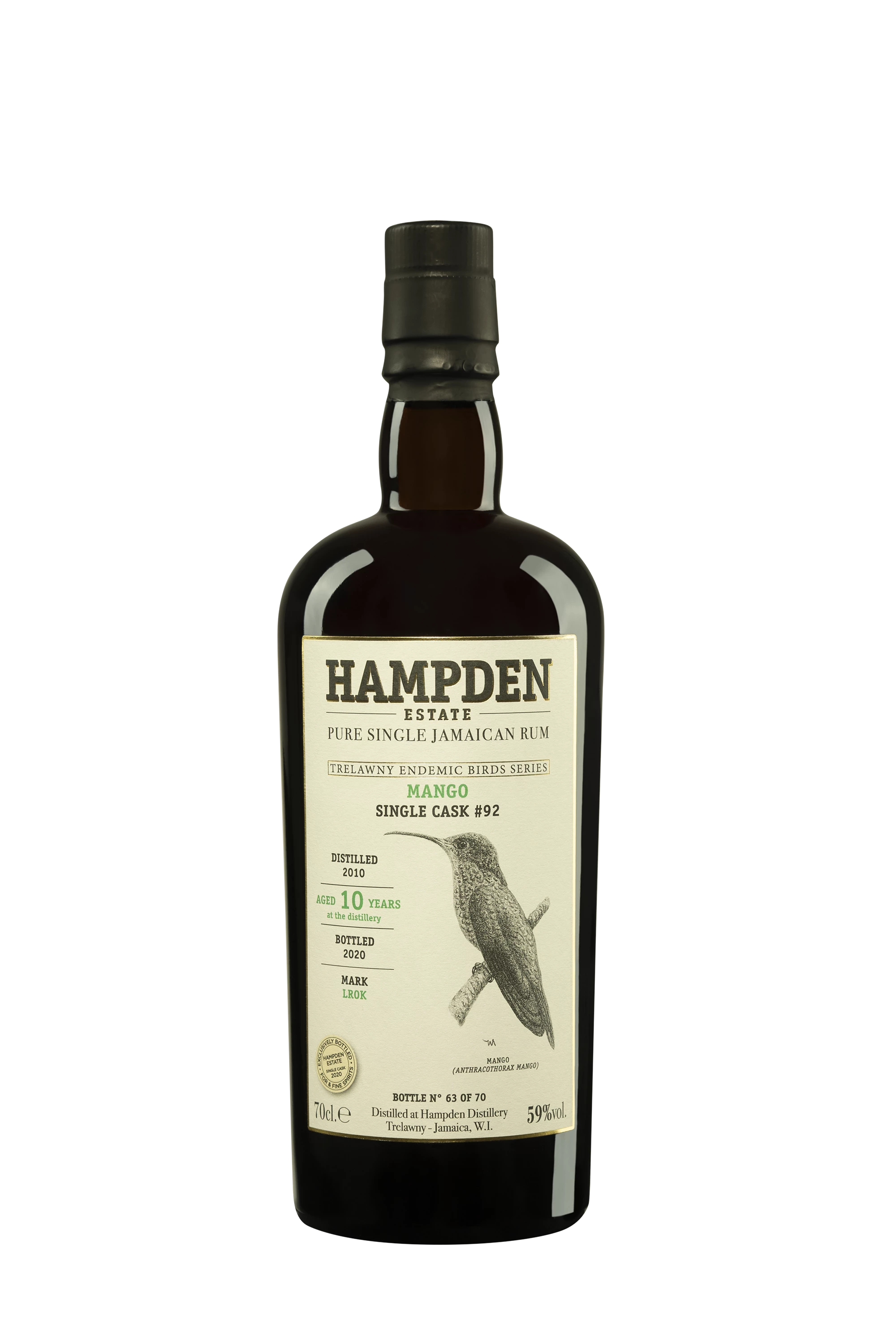 Hampden - Molasses Jamaican Rhum "10 Ans LROK Mango - Single Cask #92  - Trewlany Endemic Birds Series" Brun 2010 59° Giftbox, 70cl