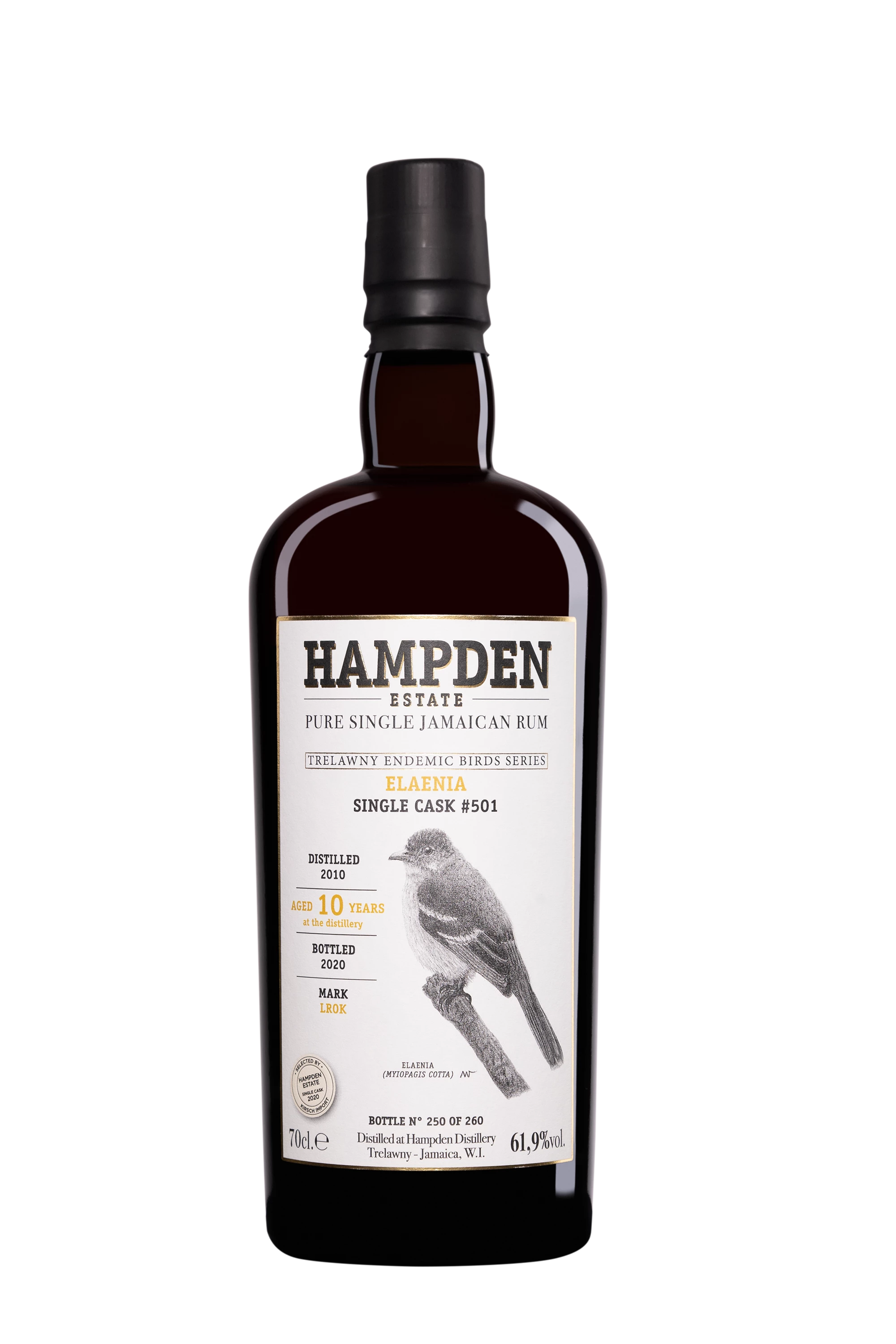 Hampden - Molasses Jamaican Rhum "10 Ans LROK Elaenia - Single Cask #501  - Trewlany Endemic Birds Series" Brun 2010 61.9° Giftbox, 70cl