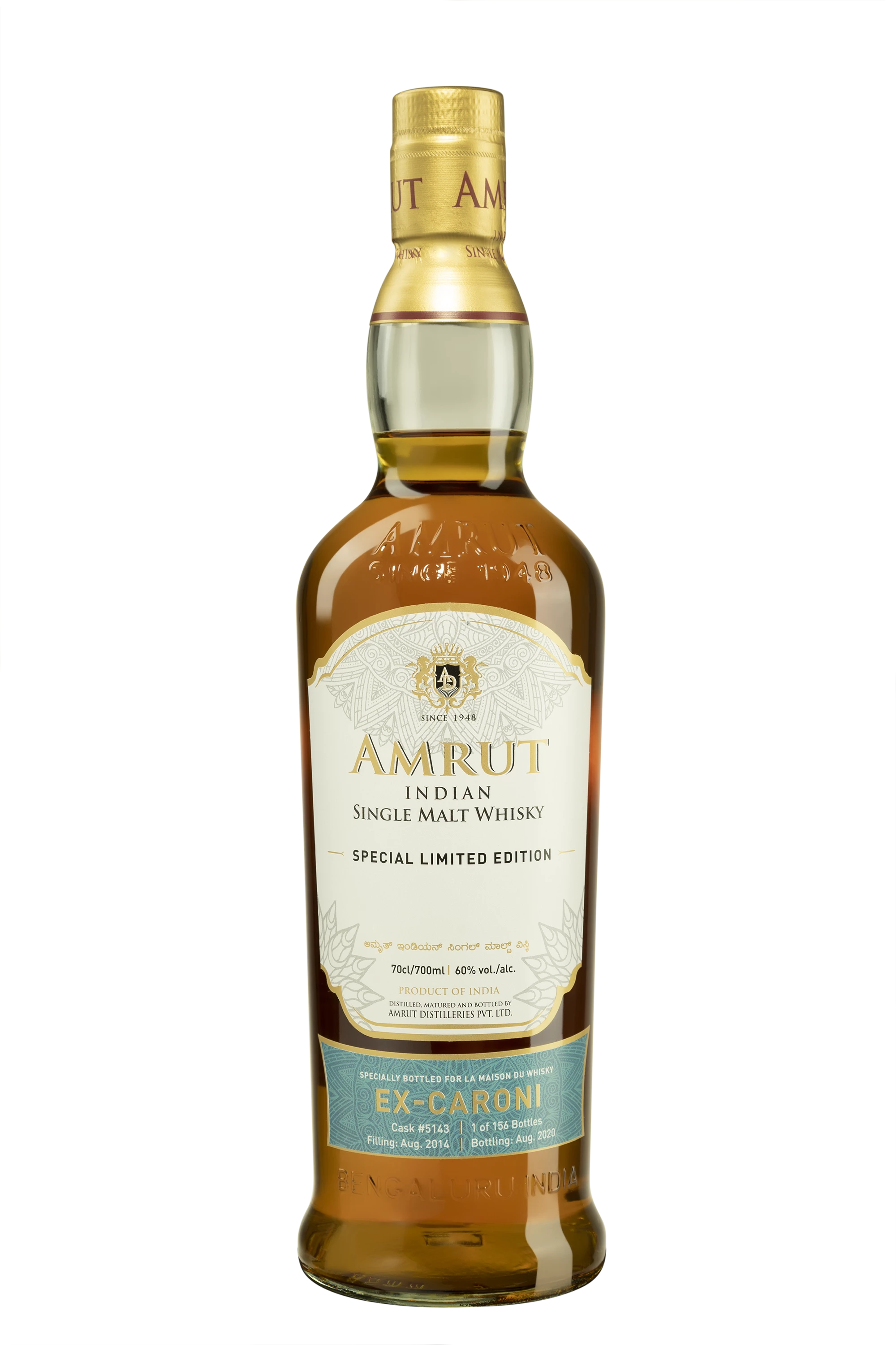 Amrut - Single Malt Indian Whisky "Single Cask #5143 Ex-Caroni - French Connections Release 2020" 2014 60° Giftbox, 70cl