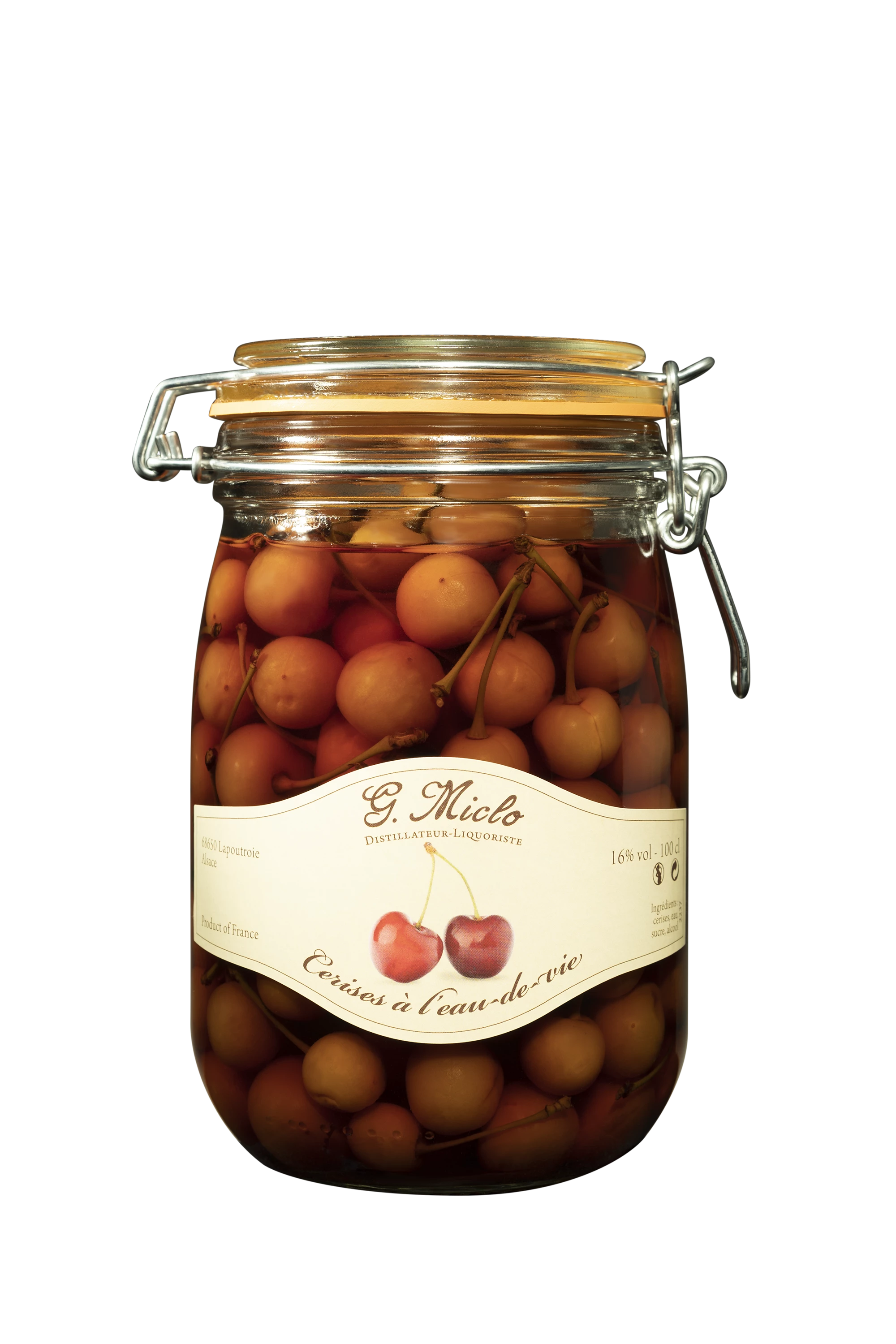 Distillerie Gilbert Miclo - Cerises avec queue à l'eau de vie d'Alsace 16° Giftbox, 100cl