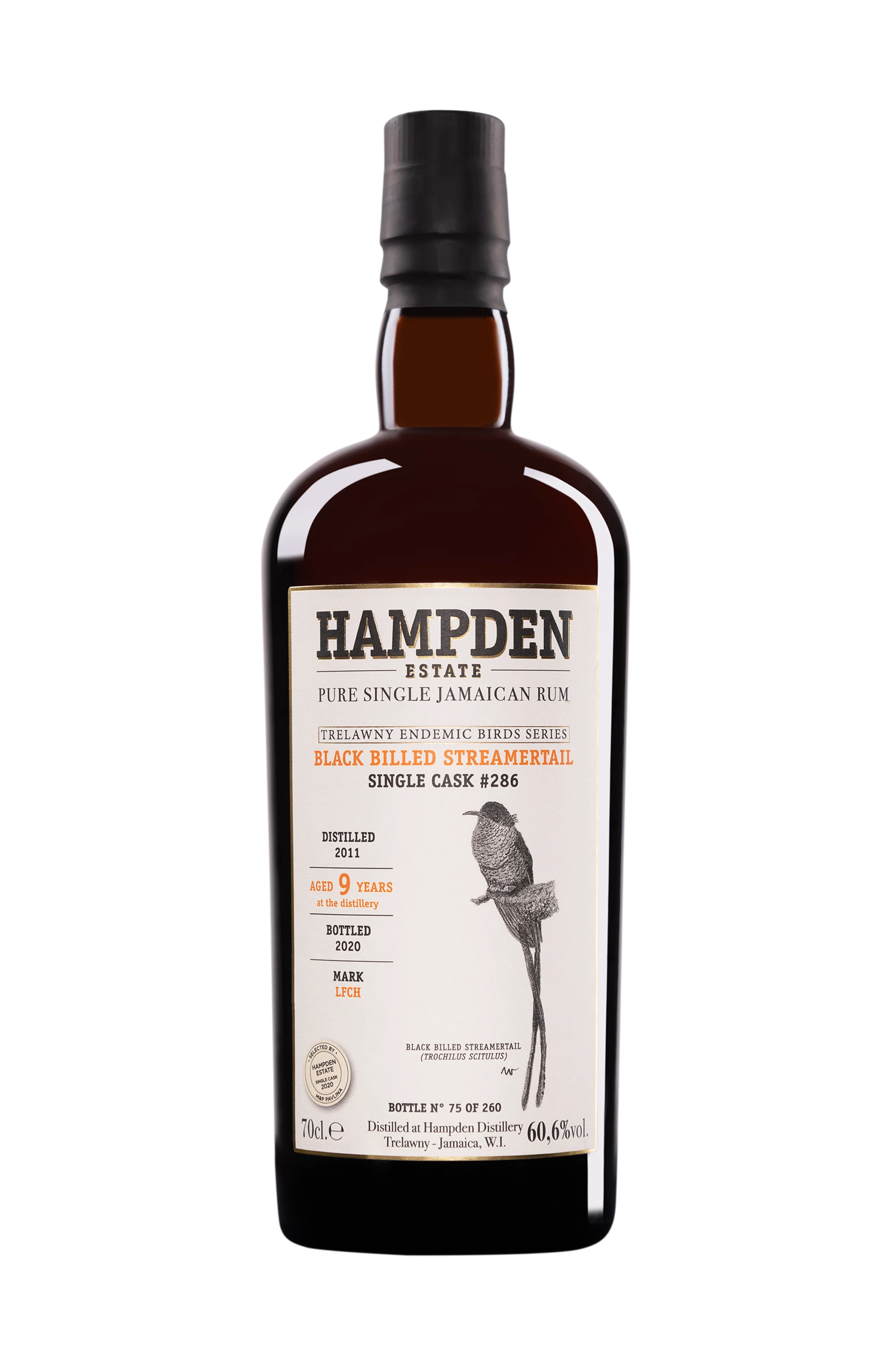 Hampden - Molasses Jamaican Rhum "9 Ans LFCH Black Billed Streamertail - Single Cask #286 - Trewlany Endemic Birds Series" Brun 2011 60.6° Giftbox, 70cl