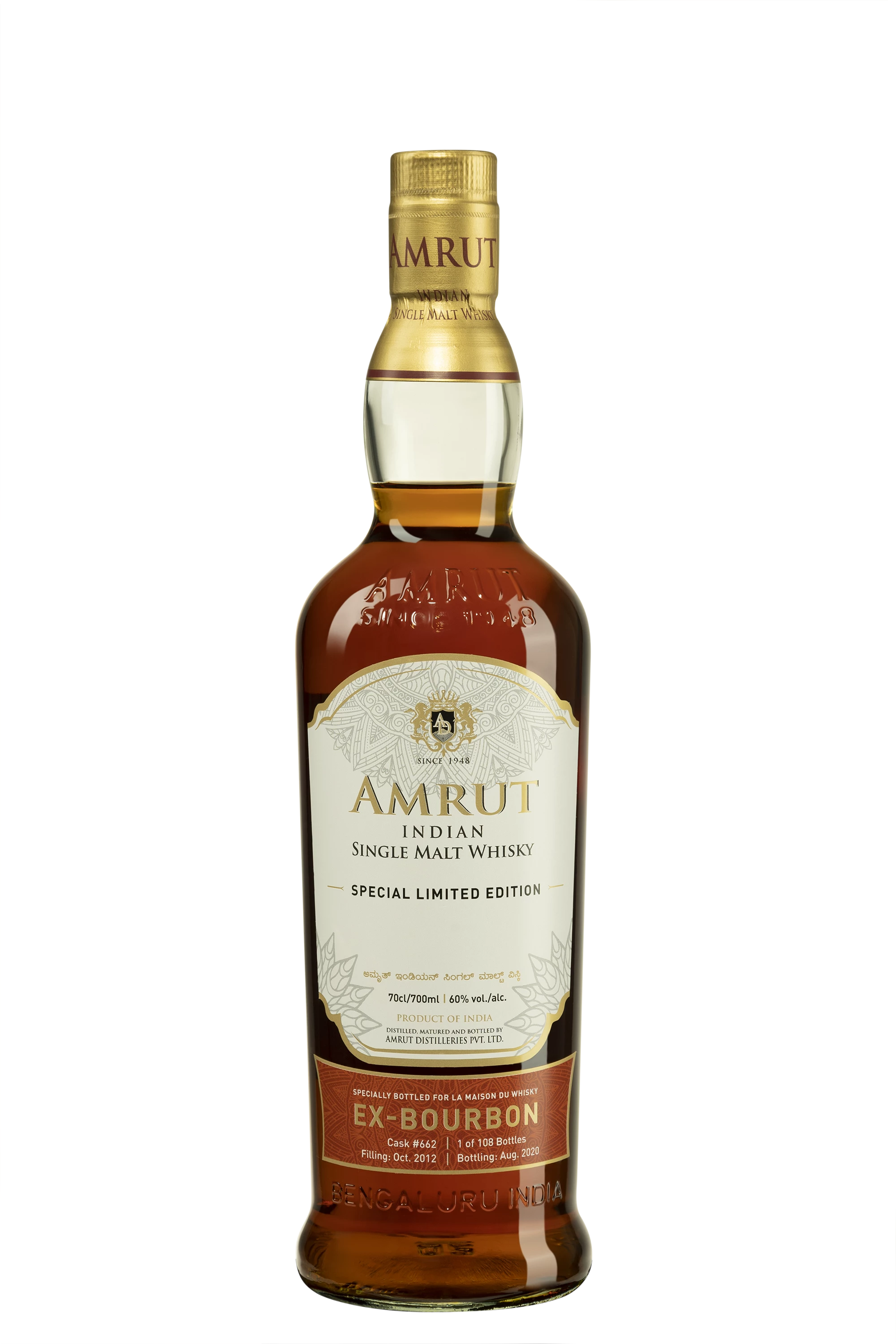 Amrut - Single Malt Indian Whisky "Single Cask #662 Ex-Bourbon - French Connections Release 2020" 2012 60° Giftbox, 70cl