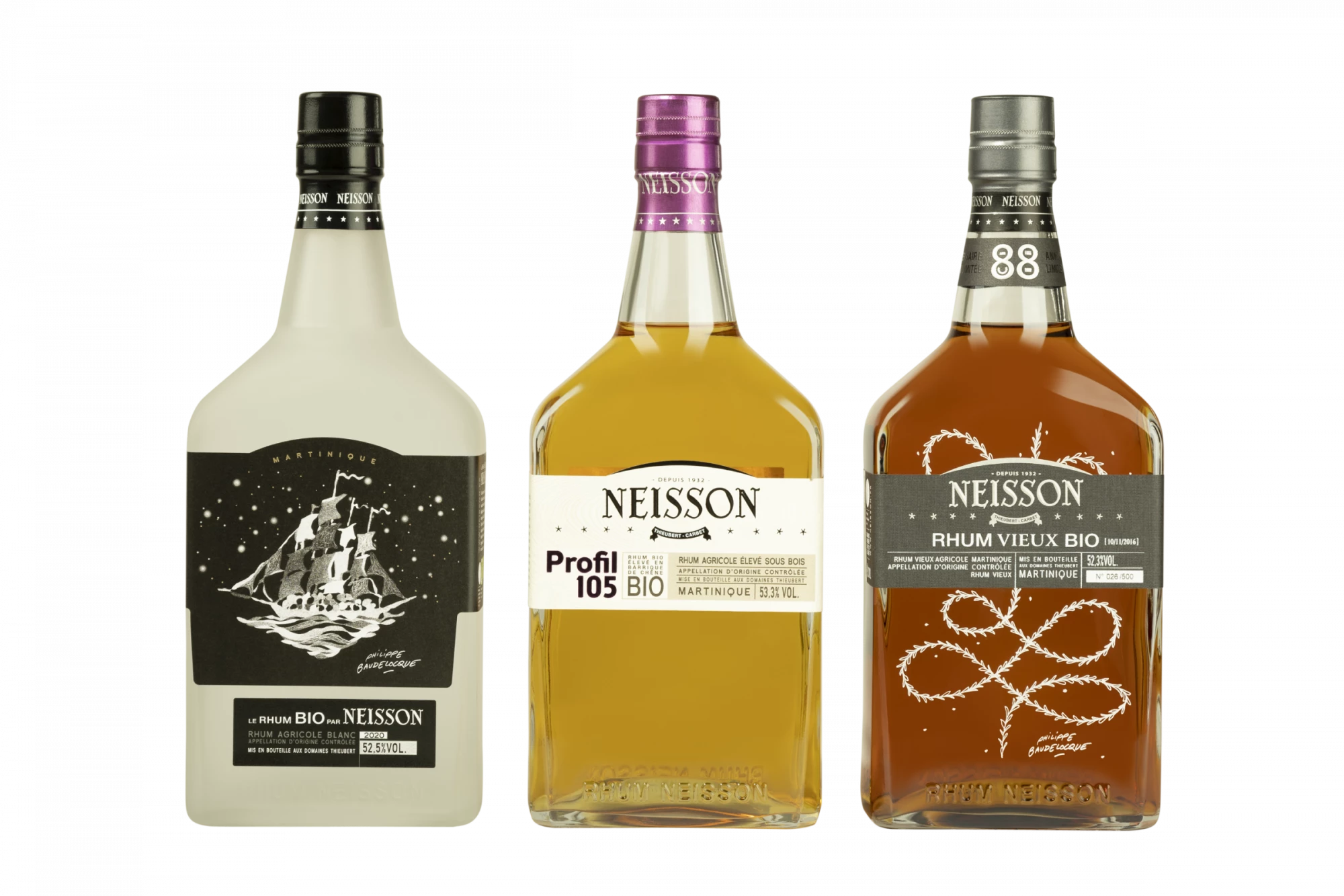 Neisson - Rhum Agricole de Martinique "Le Trio Bio de Neisson 88ème Anniversaire 3 x 70cl : 1 L'Esprit Bio, 1 Profil 105 Bio, 1 Rhum Vieux Bio" 52.7° Giftbox, 210cl