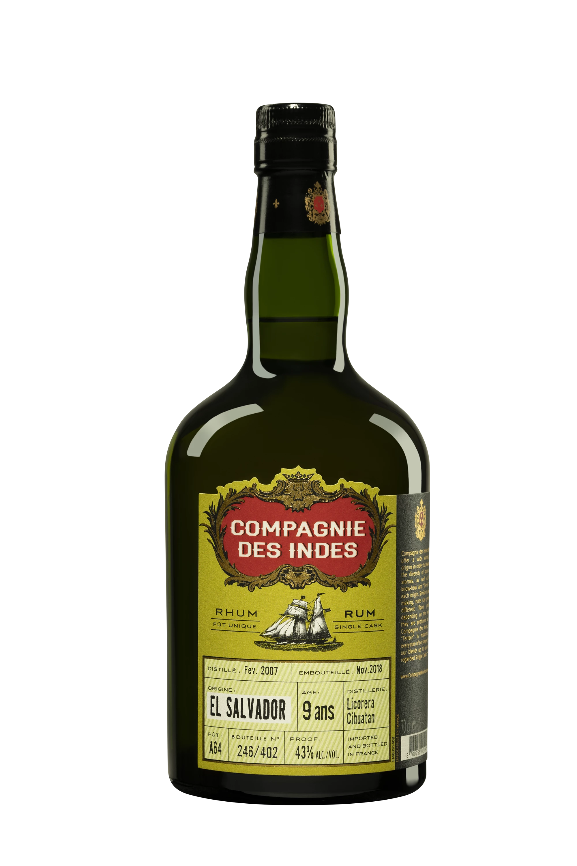 Compagnie des Indes - Molasses Salvadoran Rhum "9 Ans Licorera Cihuatan - El Salvador" Brun 2007 43° Giftbox, 70cl