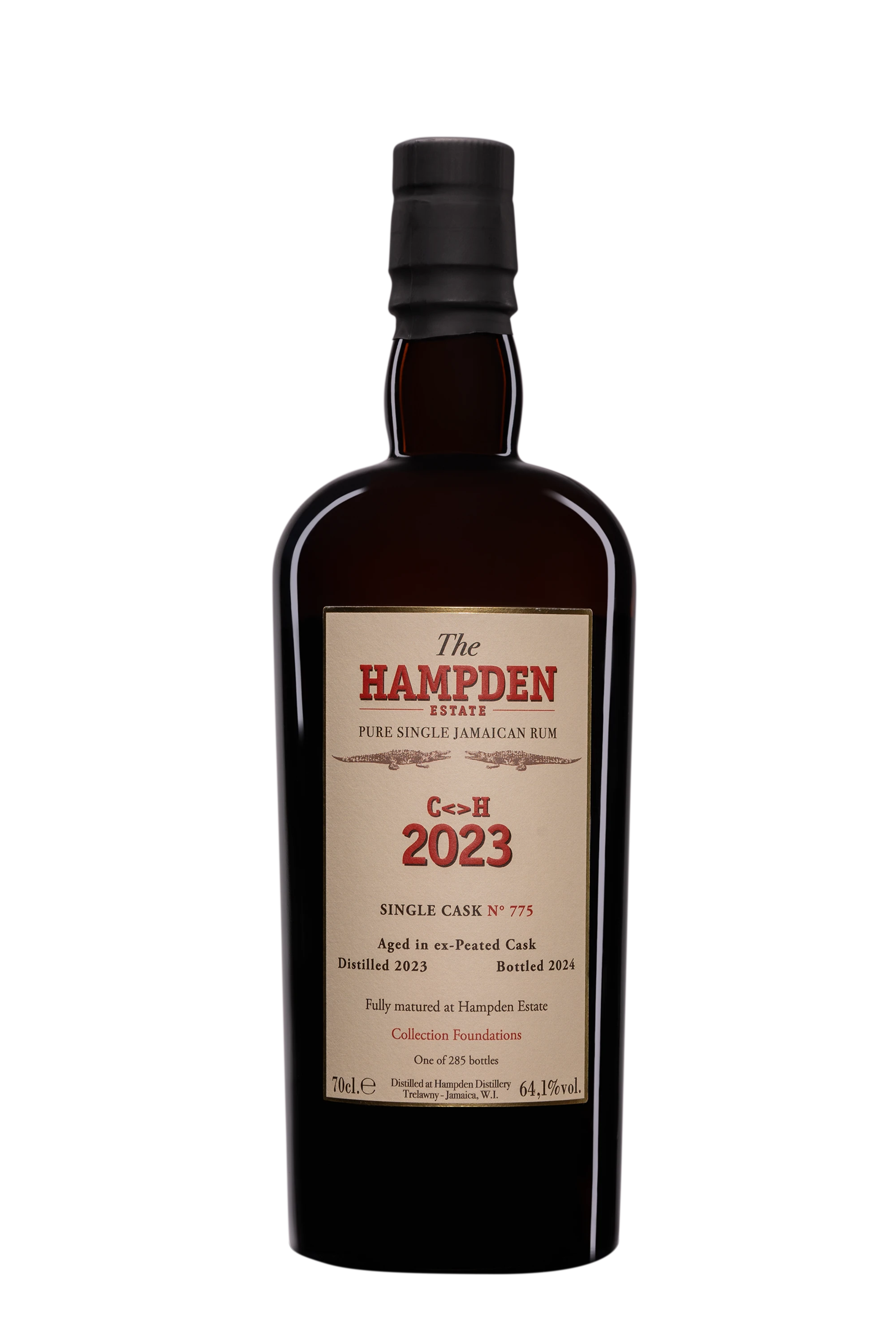Hampden - Molasses Jamaican Rhum "C<>H Ex-Peated - Whisky Single Cask #775 - Collection Foundations" Brun 2032 64.1° Giftbox, 70cl