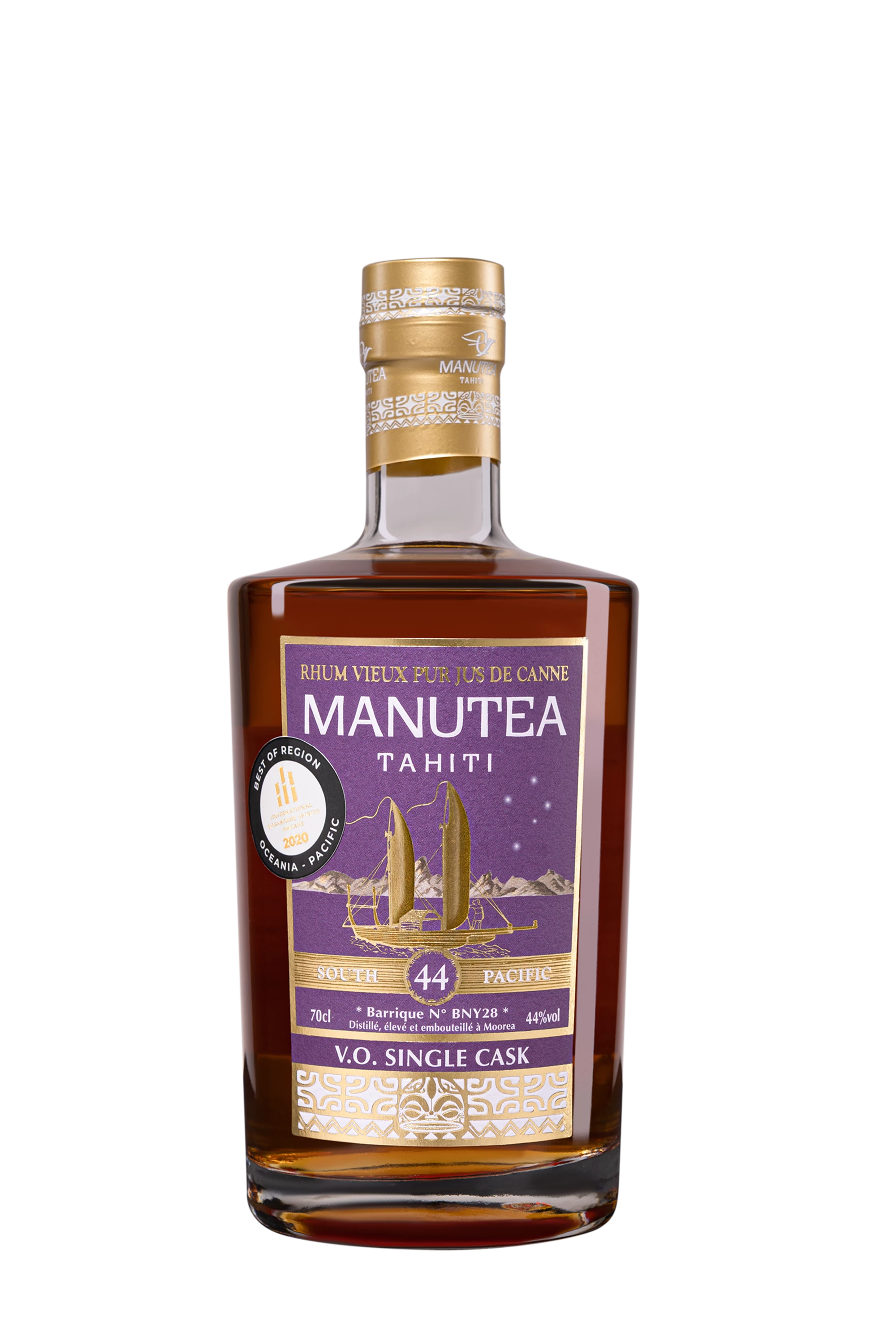 Manutea - Pur Cane Juice Tahitian Rhum "VO - Single Cask Banyuls" Brun 44°, 70cl
