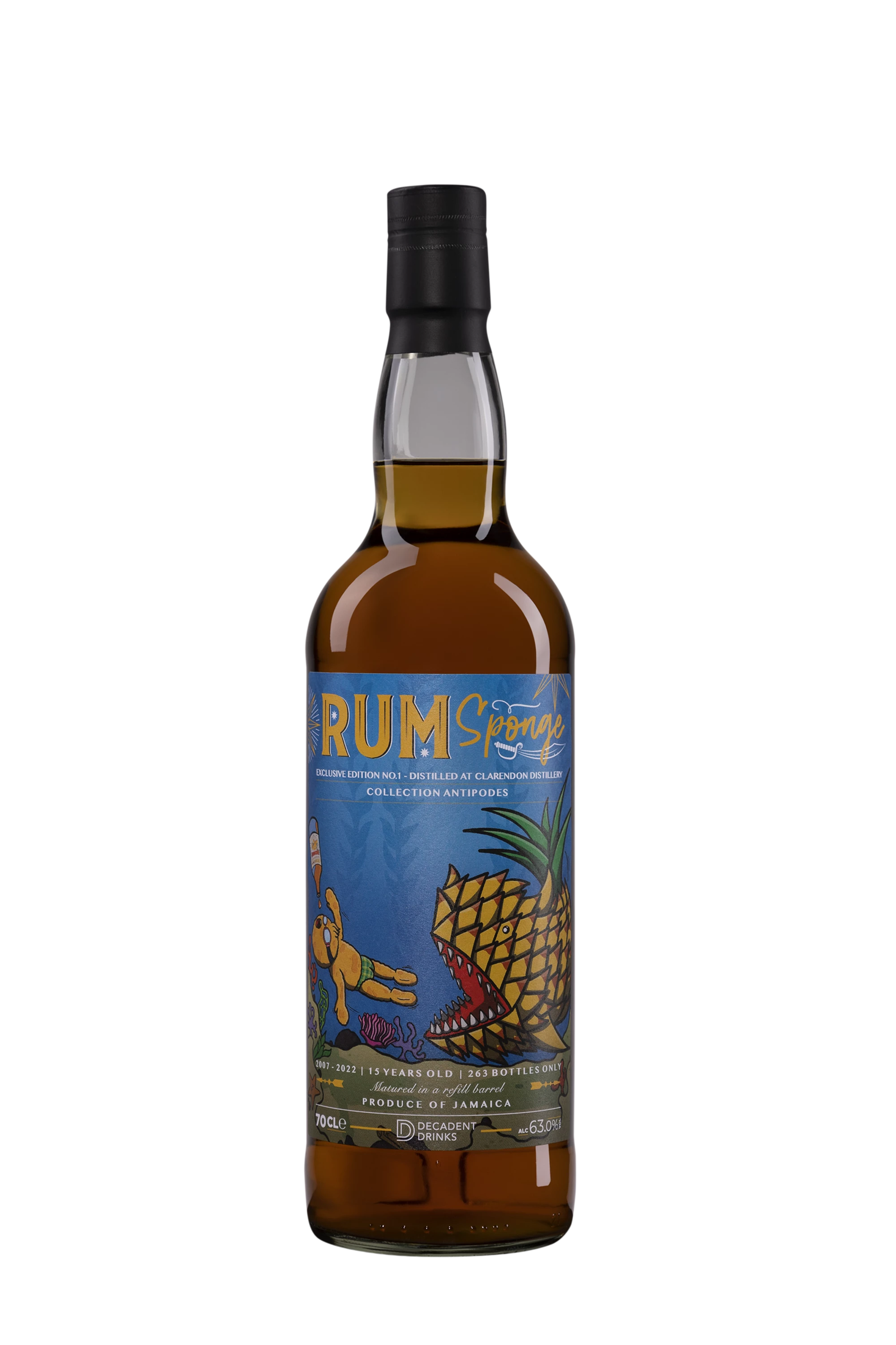 Rum Sponge - Molasses Jamaican Rhum "15 Ans Clarendon" Brun 2007 63°, 70cl