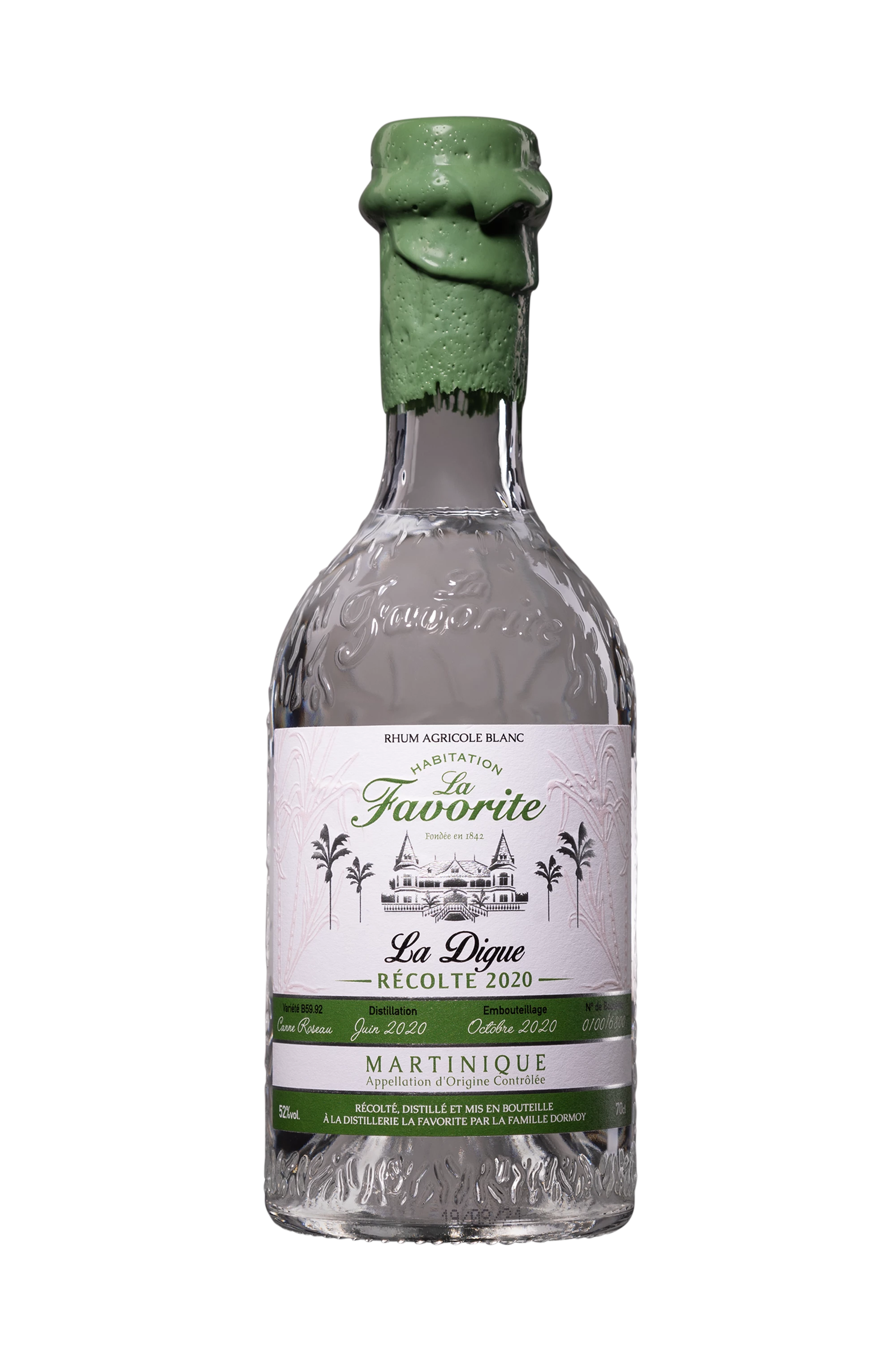 Habitation La Favorite - Rhum Agricole de Martinique "La Digue - Récole 2020" Blanc 52°, 70cl