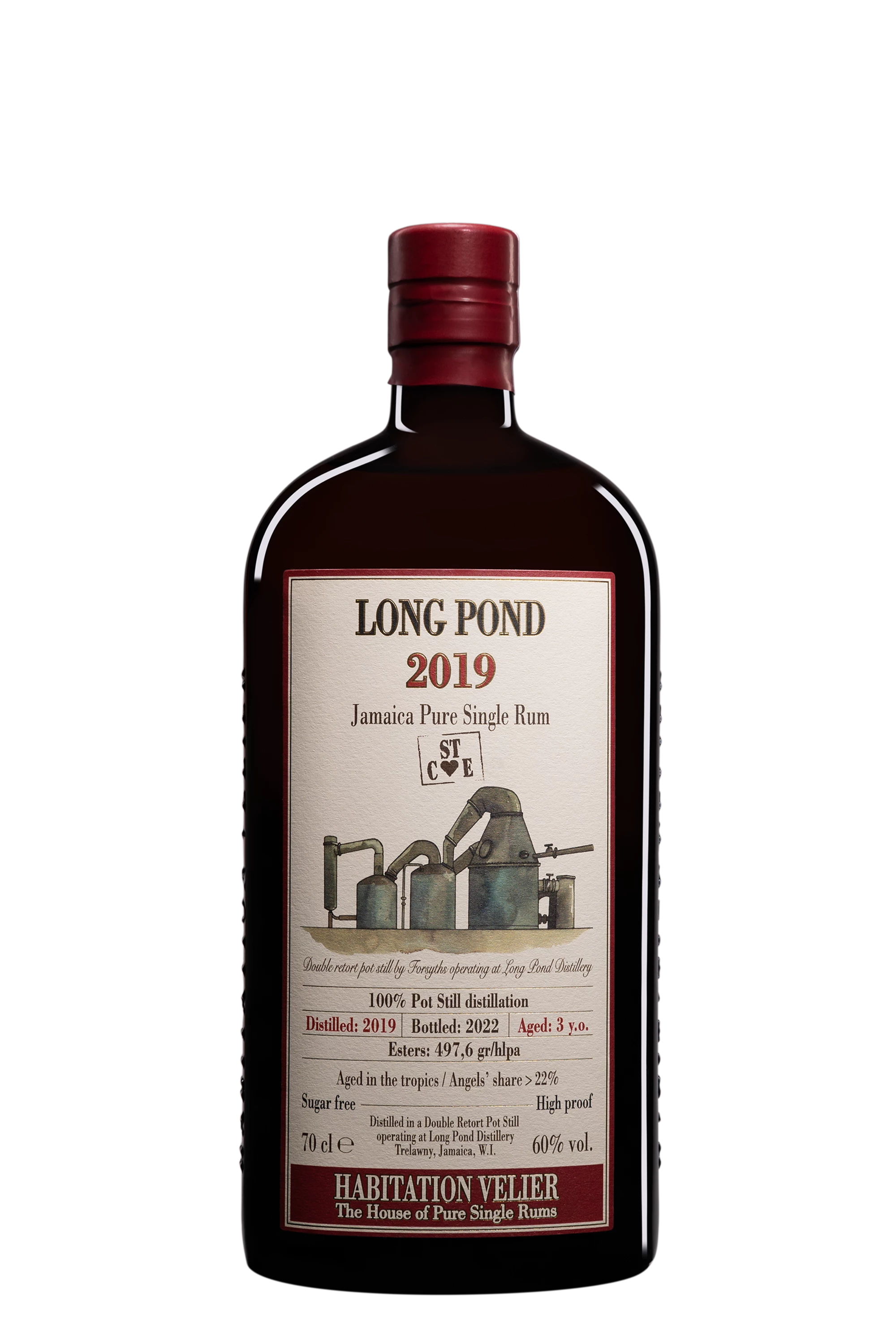 Habitation Vélier - Molasses Jamaican Rhum "3 Ans Long Pond - STCE" Brun 2019 60° Giftbox, 70cl