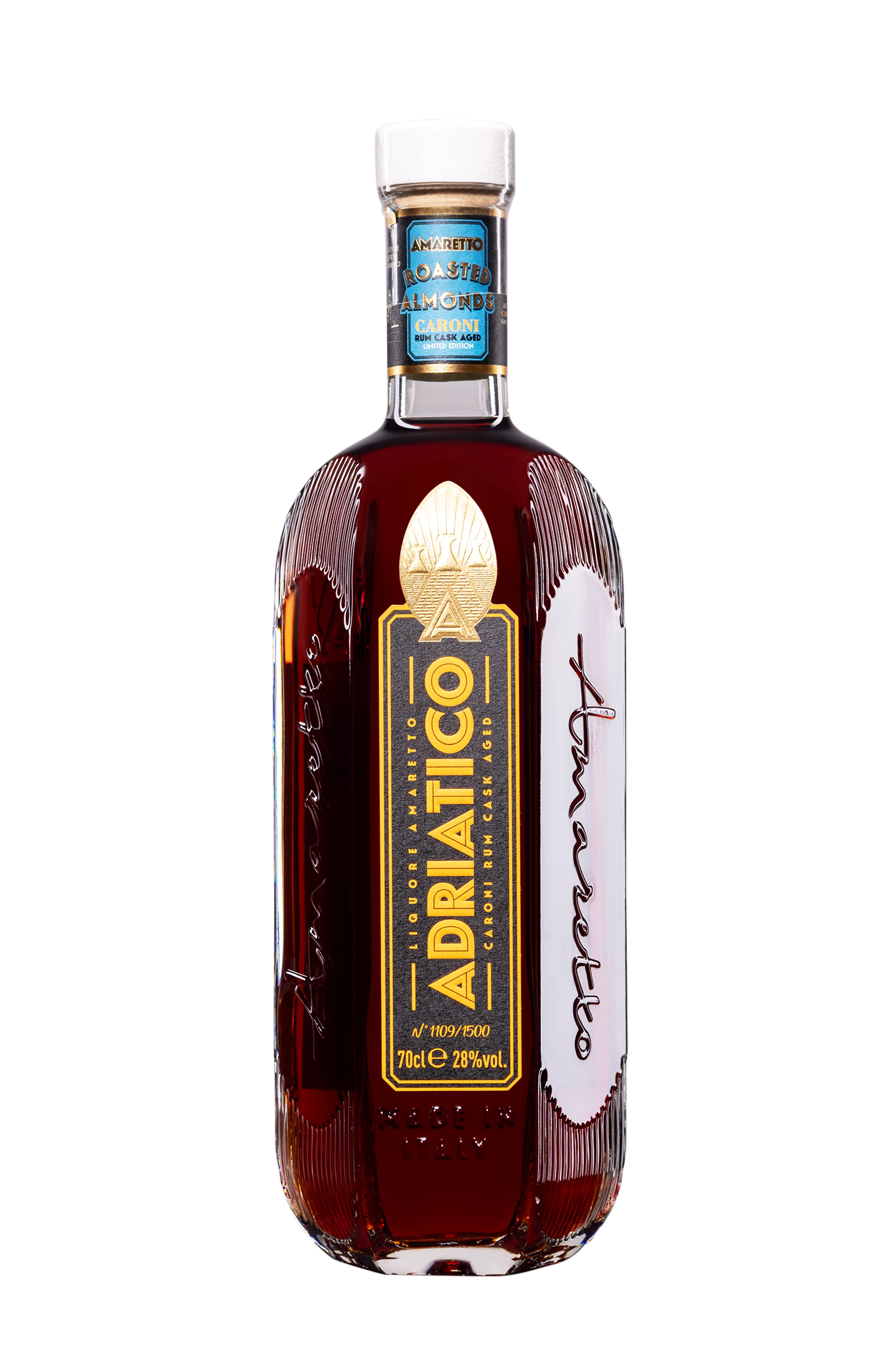Adriatico - Liqueur d'Amaretto "Caroni Rum Cask Aged" Brun 28° Giftbox, 70cl