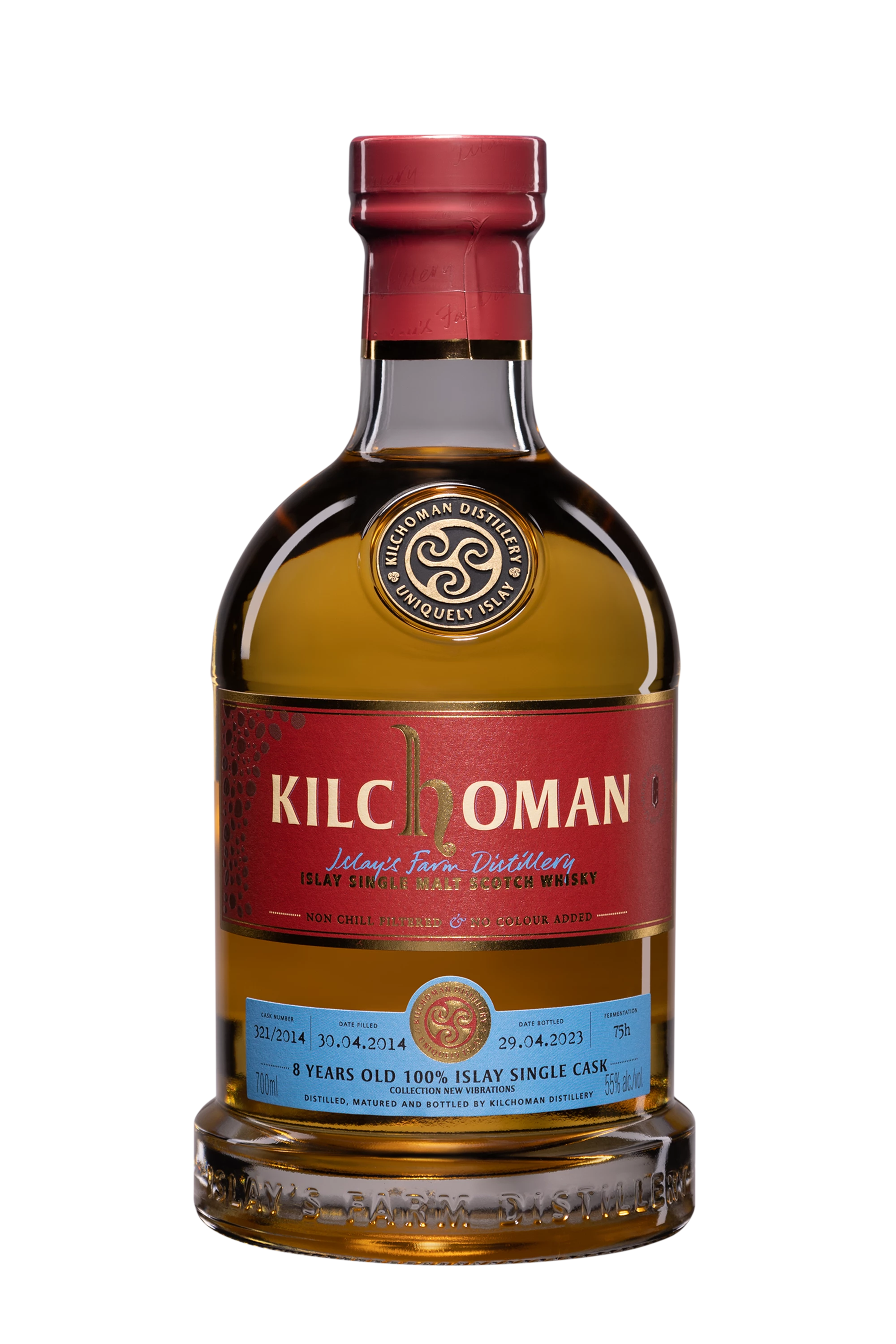 Kilchoman - Single Malt Scotch Whisky "8 Ans 100% Islay Barley Fermentation 75h - Bourbon Barrel Single Cask - New Vibrations" 2014 55° Giftbox, 70cl