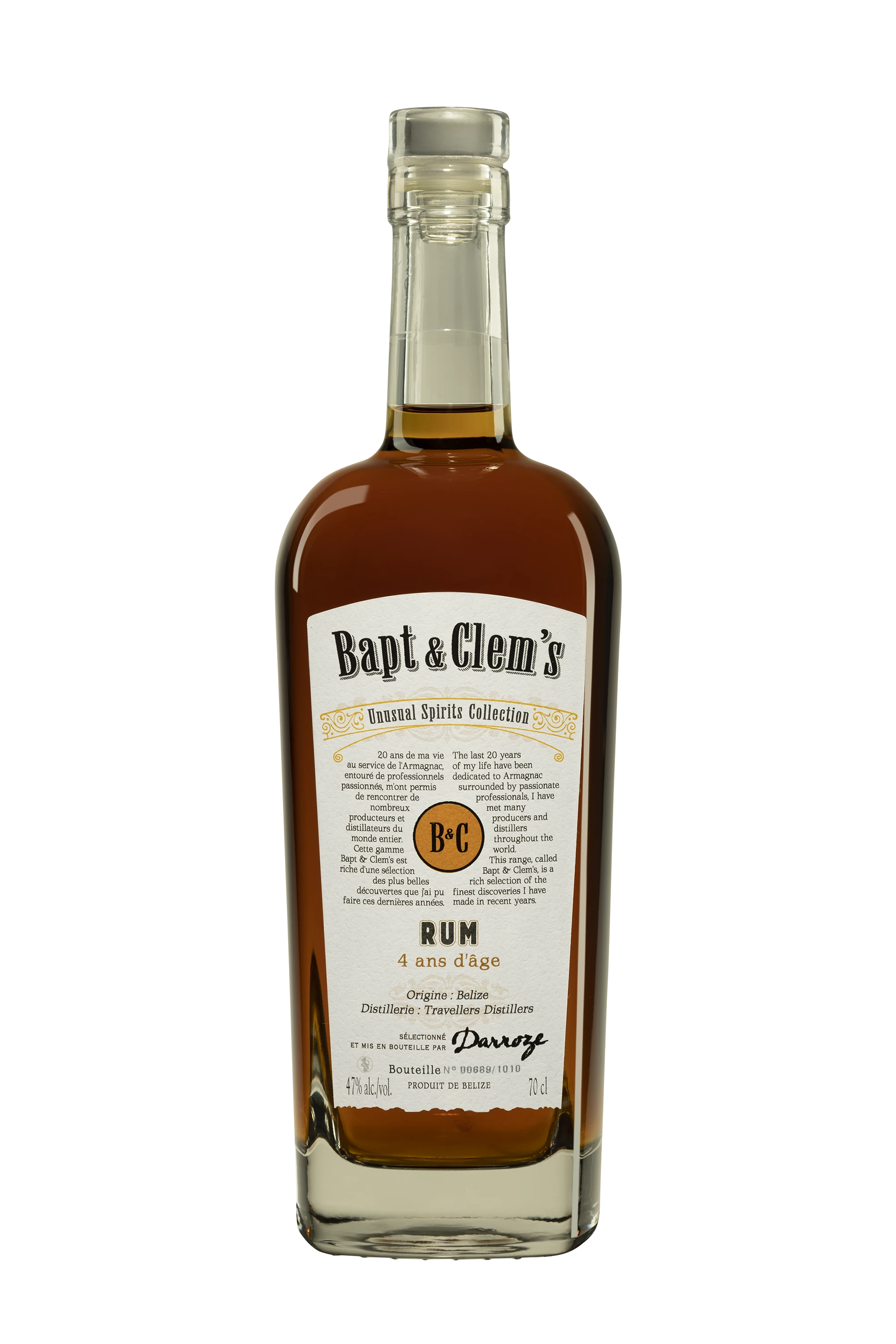 Darroze - Molasses Belizean Rhum "Bapt & Clem's - 4 Ans Belize Travellers Distillers" 47° Giftbox, 70cl
