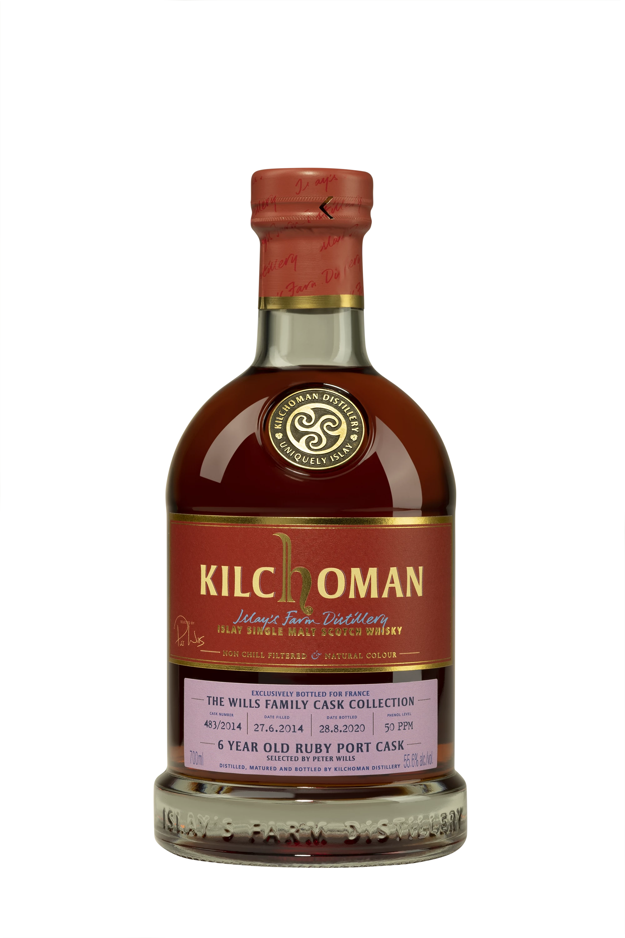 Kilchoman - Single Malt Scotch Whisky "6 Ans Family Cask Collection - Ruby Port Cask Single Cask Selected by Peter Wills - French Connections" 2014 55.6° Giftbox, 70cl