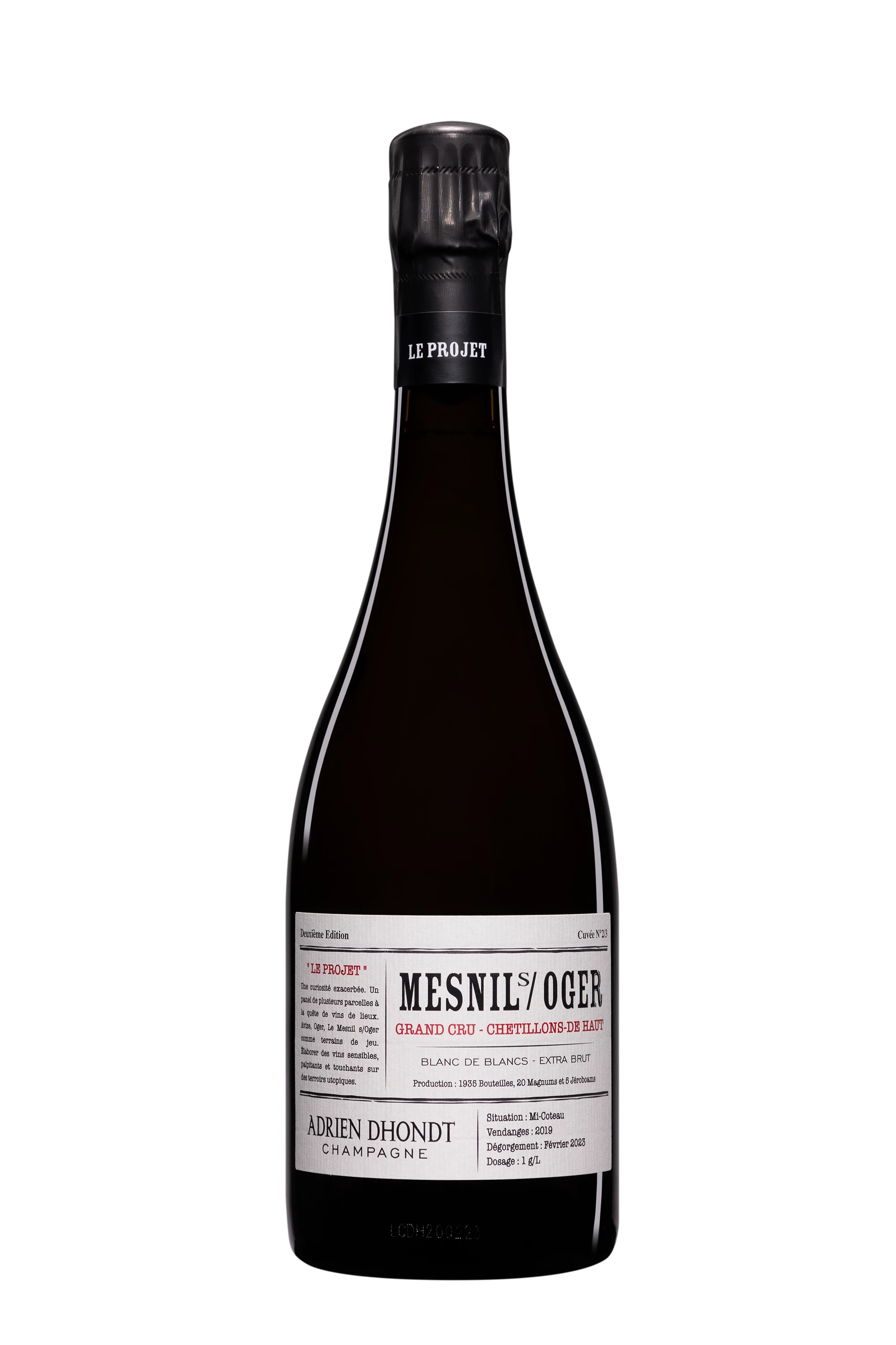Domaine Adrien Dhondt - Champagne Extra-Brut Grand Cru Blanc de Blancs Millésimé "Le Mesnil sur Oger - Chétillons-de Haut" Blanc 2019, 75cl