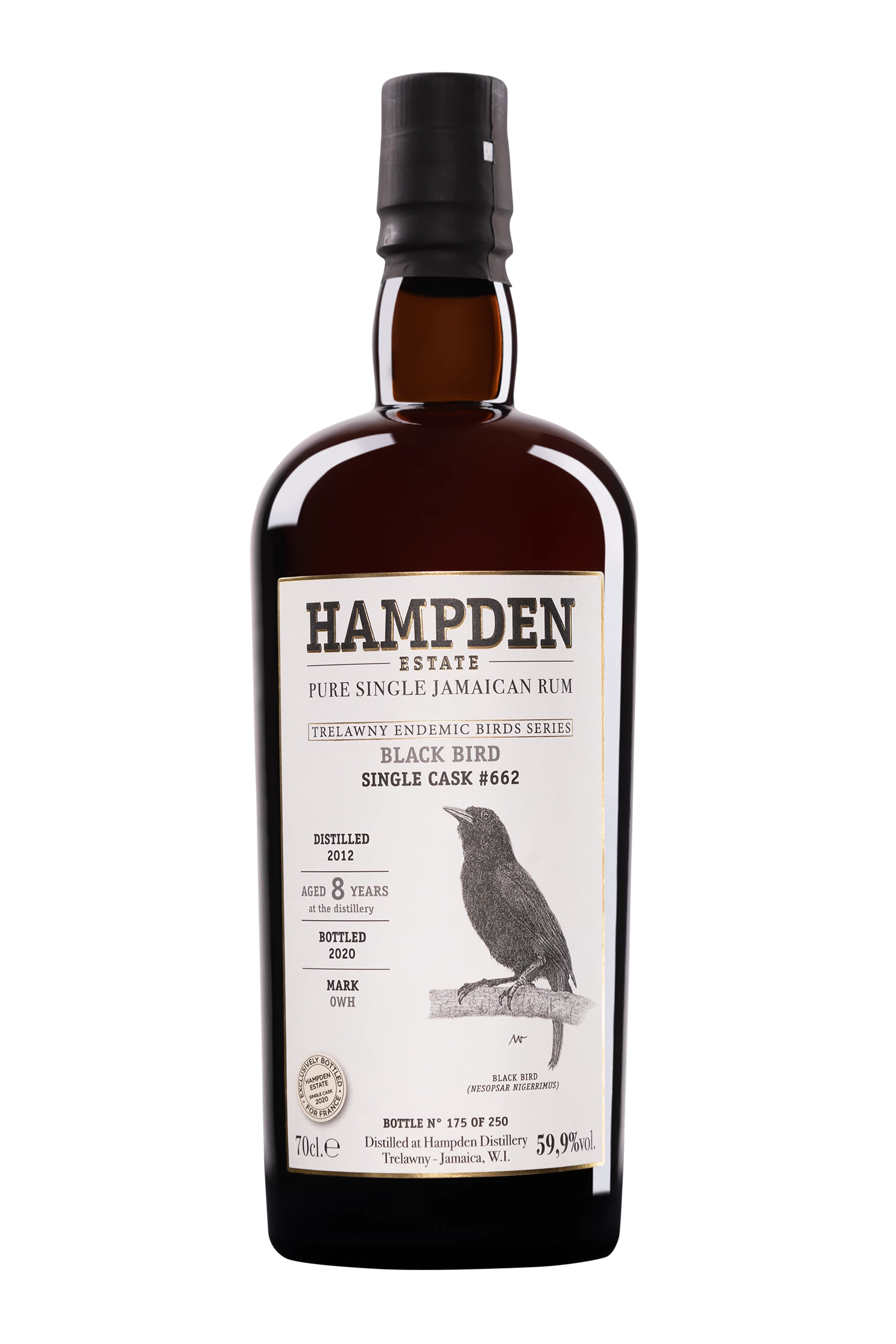 Hampden - Molasses Jamaican Rhum "8 Ans OWH Black Bird - Single Cask #662 Trewlany Endemic Birds Series" Brun 2012 59.9° Giftbox, 70cl