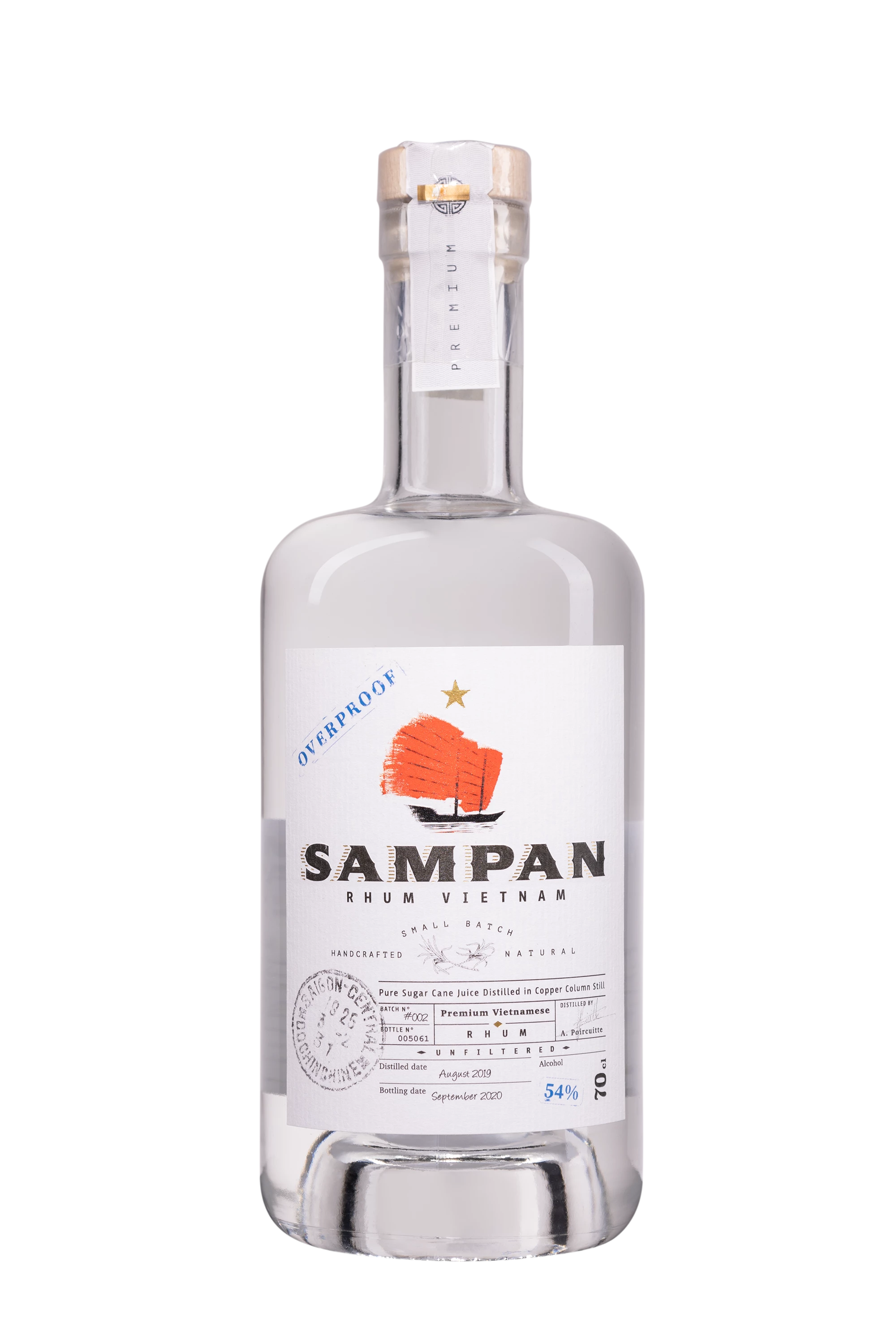Sampan - Pure Cane Juice Vietnamese Rhum Blanc 54°, 70cl