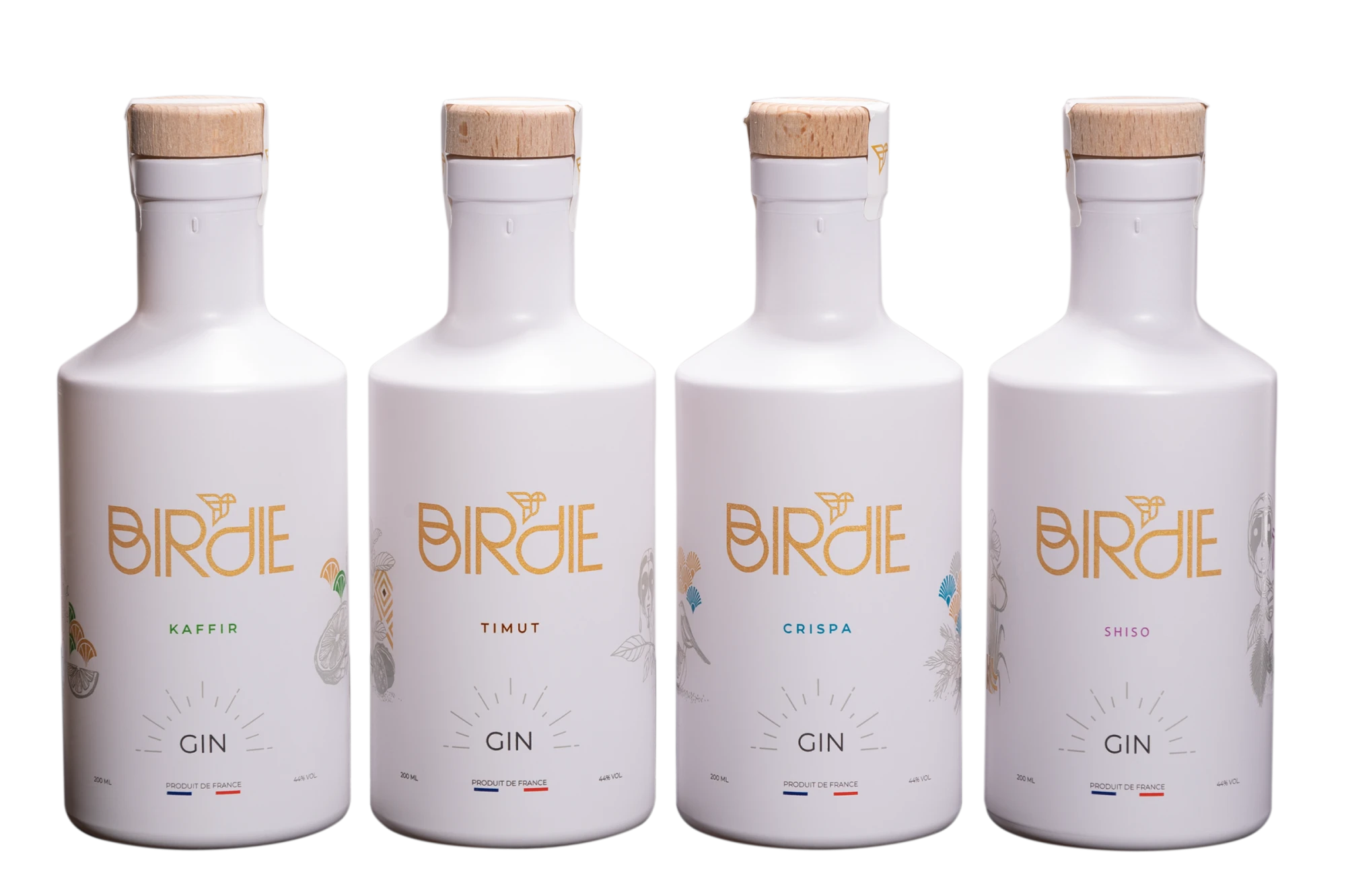 Birdie - Gin "Coffret 4 x 20cl : Kaffir - Timut - Crispa - Shiso" Blanc NV 44° Giftbox, 80cl