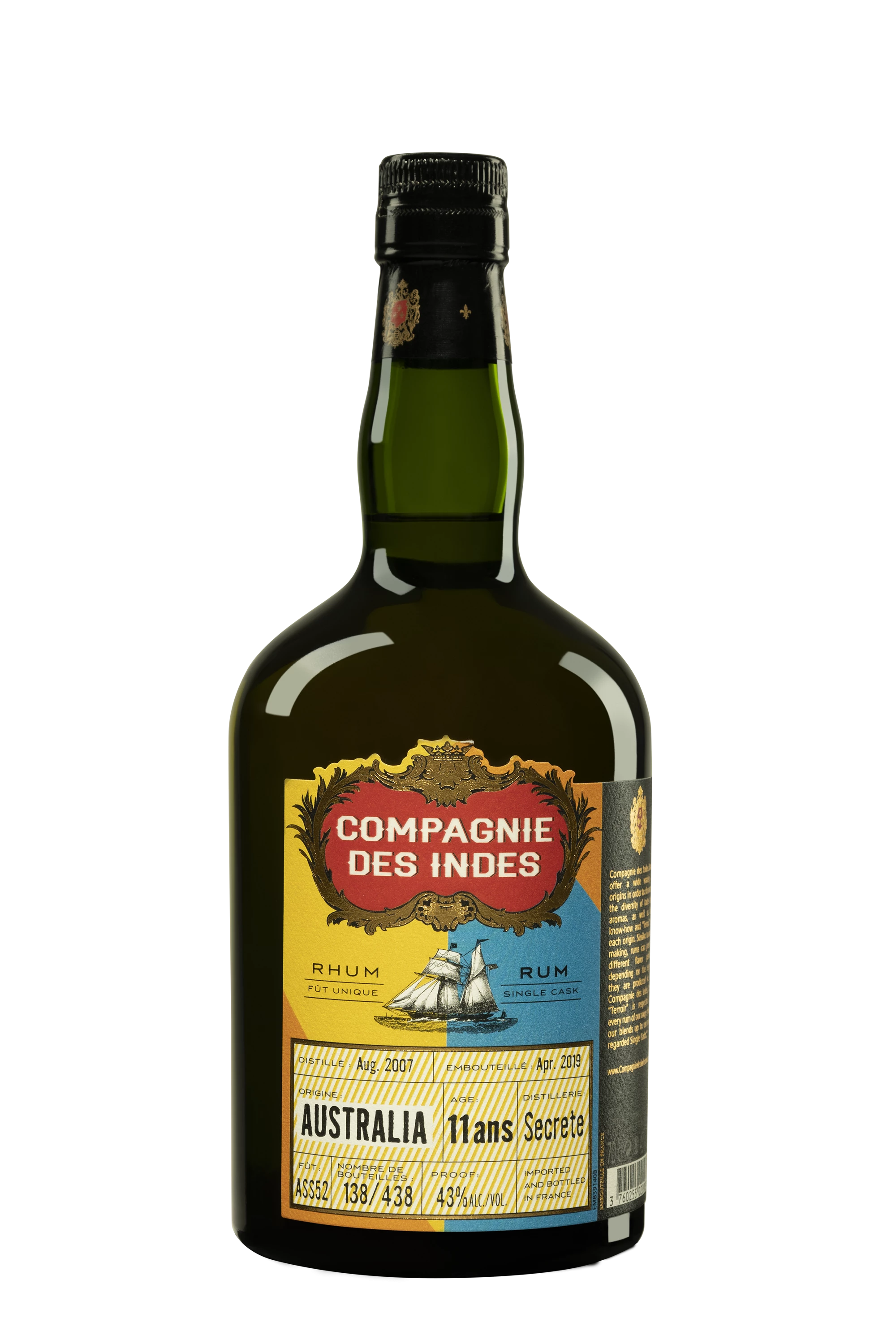 Compagnie des Indes - Molasses Australian Rhum "11 Ans Australia - Secrete" Brun 43° Giftbox, 70cl