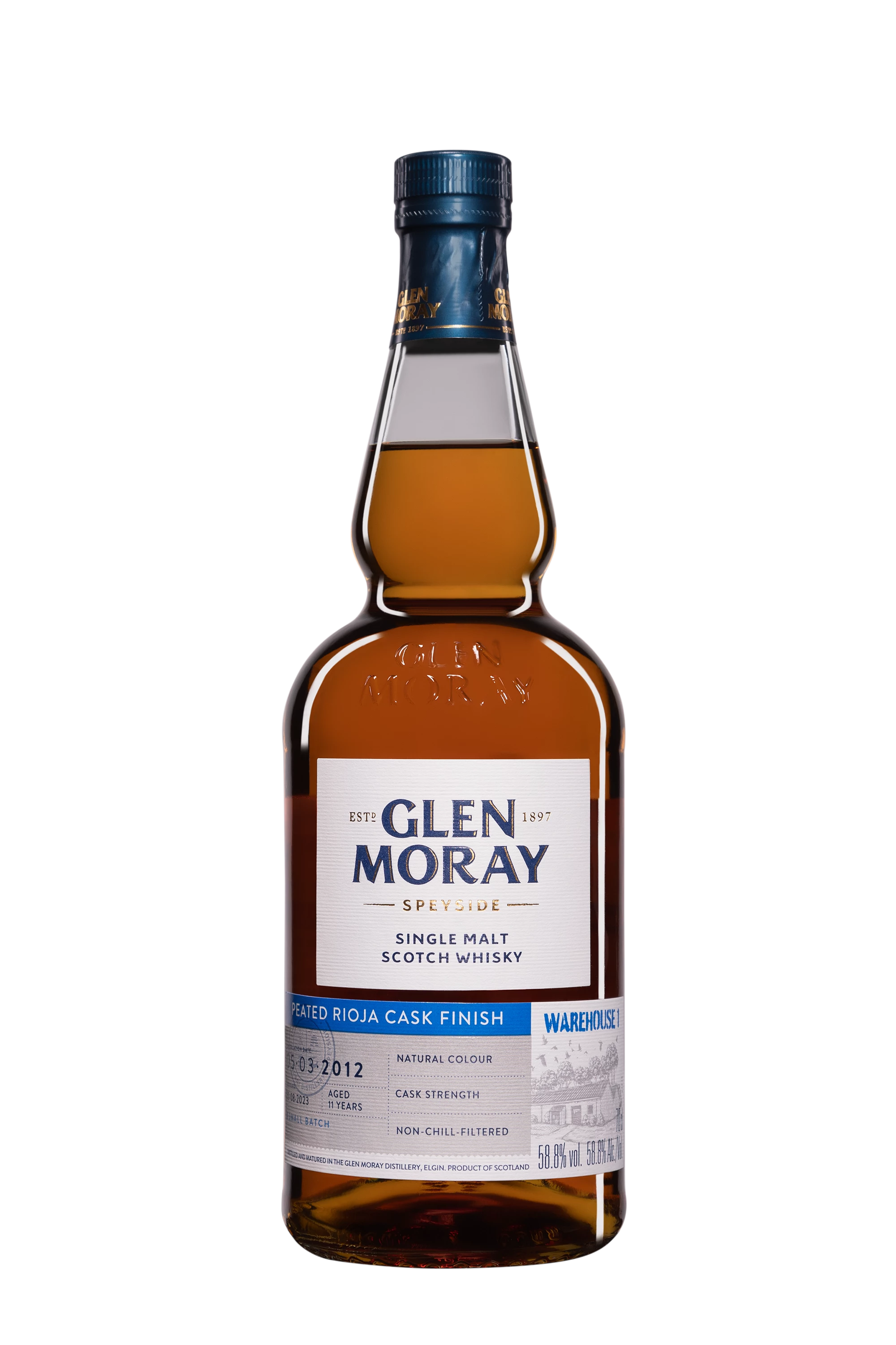 Glen Moray - Single Malt Scotch Whisky "11 Ans - Warehouse 1 - Peated Rioja Finish" 2012 58.8° Giftbox, 70cl
