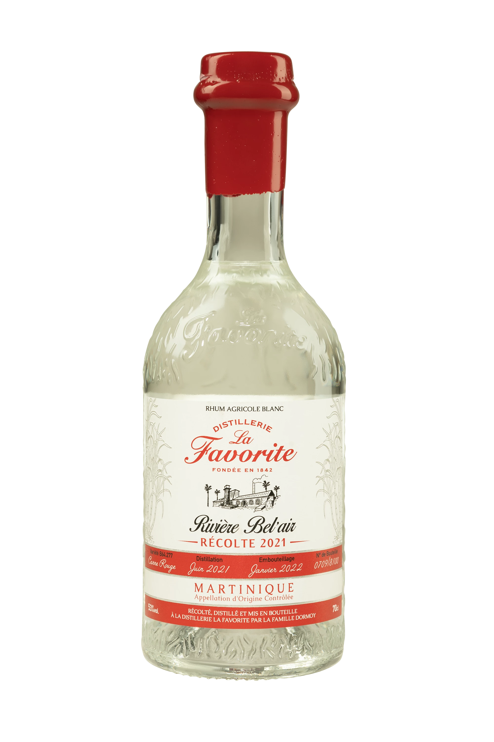 Habitation La Favorite - Rhum Agricole de Martinique "Rivière Bel'Air - Récole 2021" Blanc 53°, 70cl
