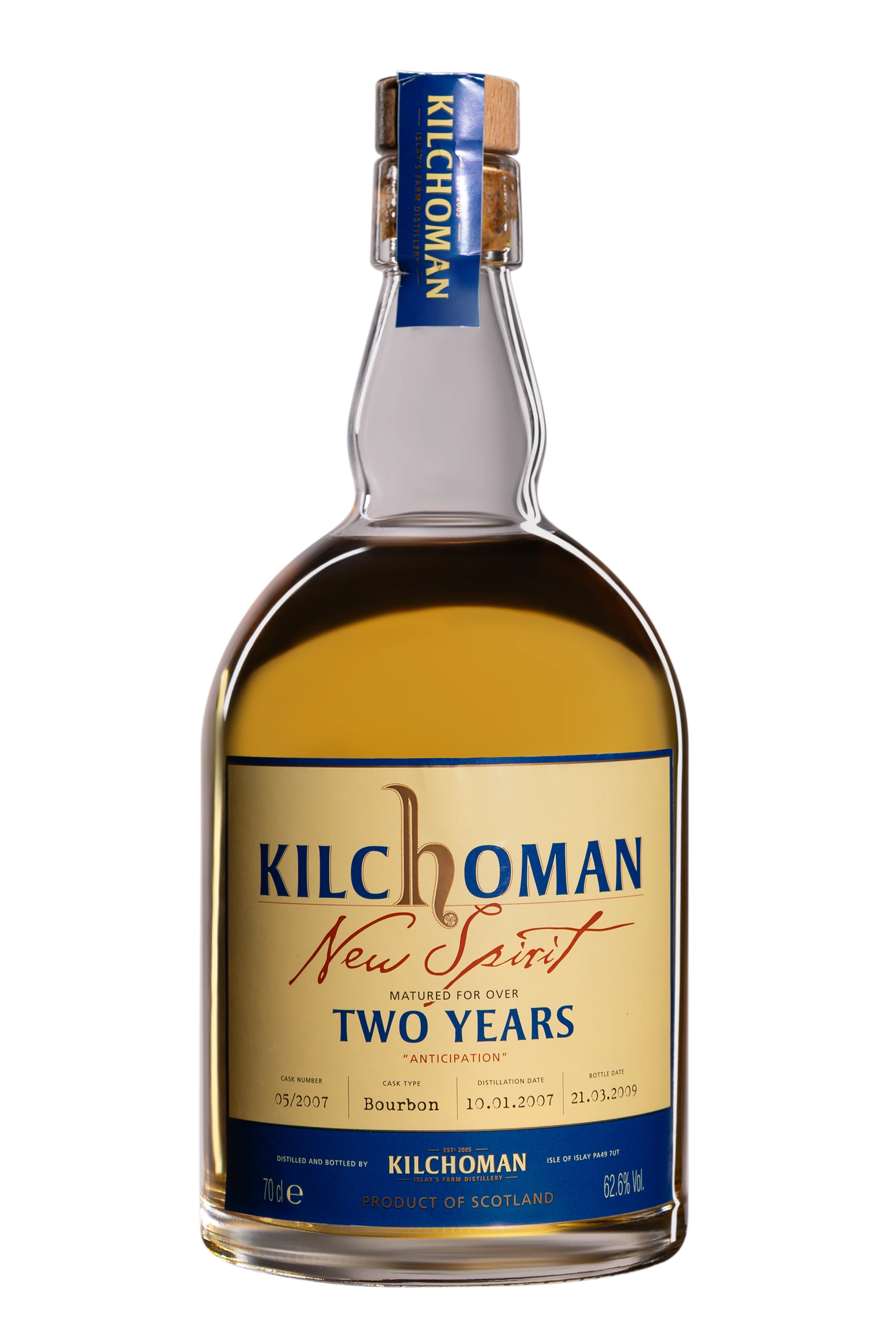 Kilchoman - Single Malt Scotch Whisky "2 Ans - New Spirit 05/2007" Brun 2007 62.6° Giftbox, 70cl