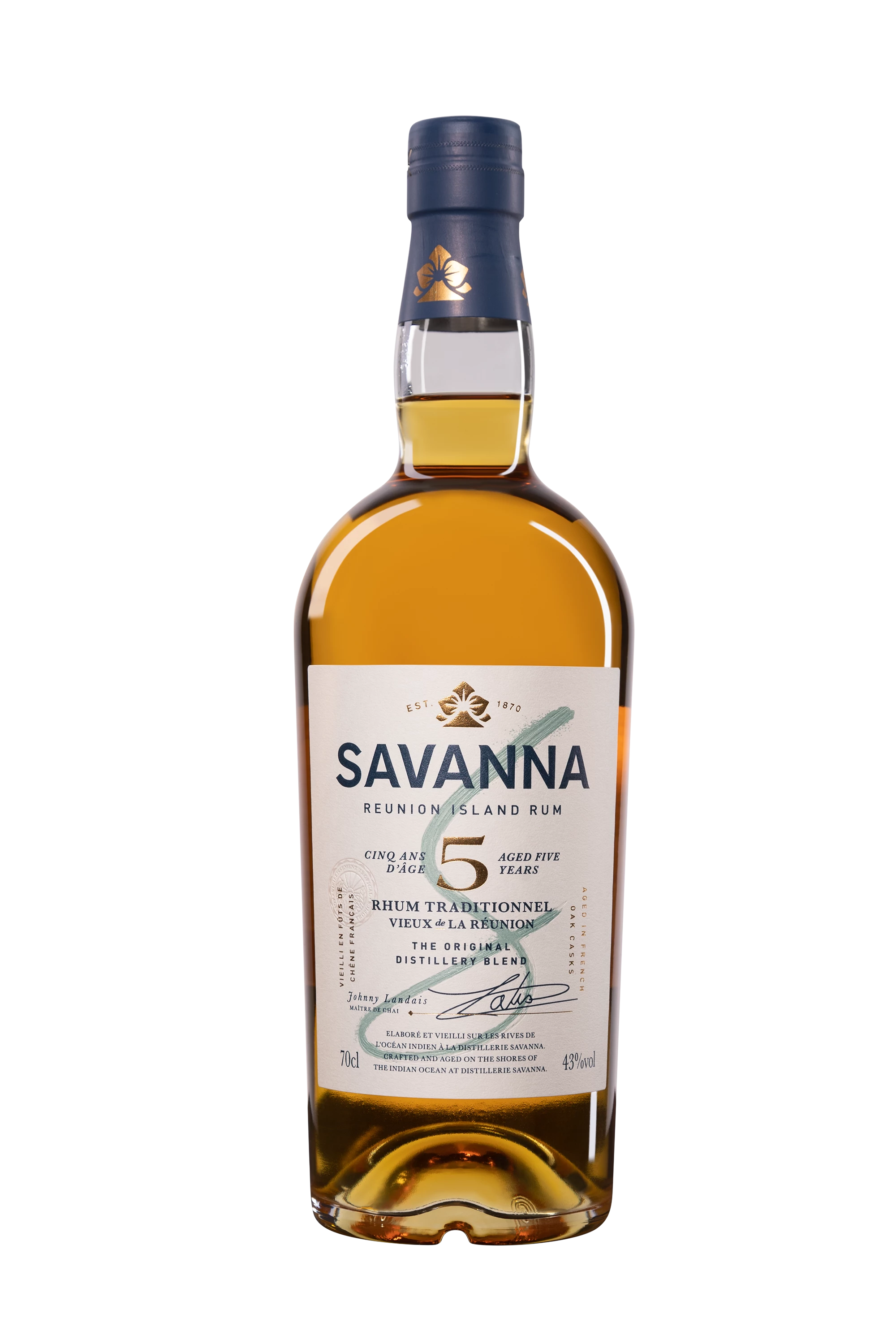Savanna - Rhum Vieux de Mélasse de la Réunion "5 Ans - Traditionnel" Brun 43° Giftbox, 70cl