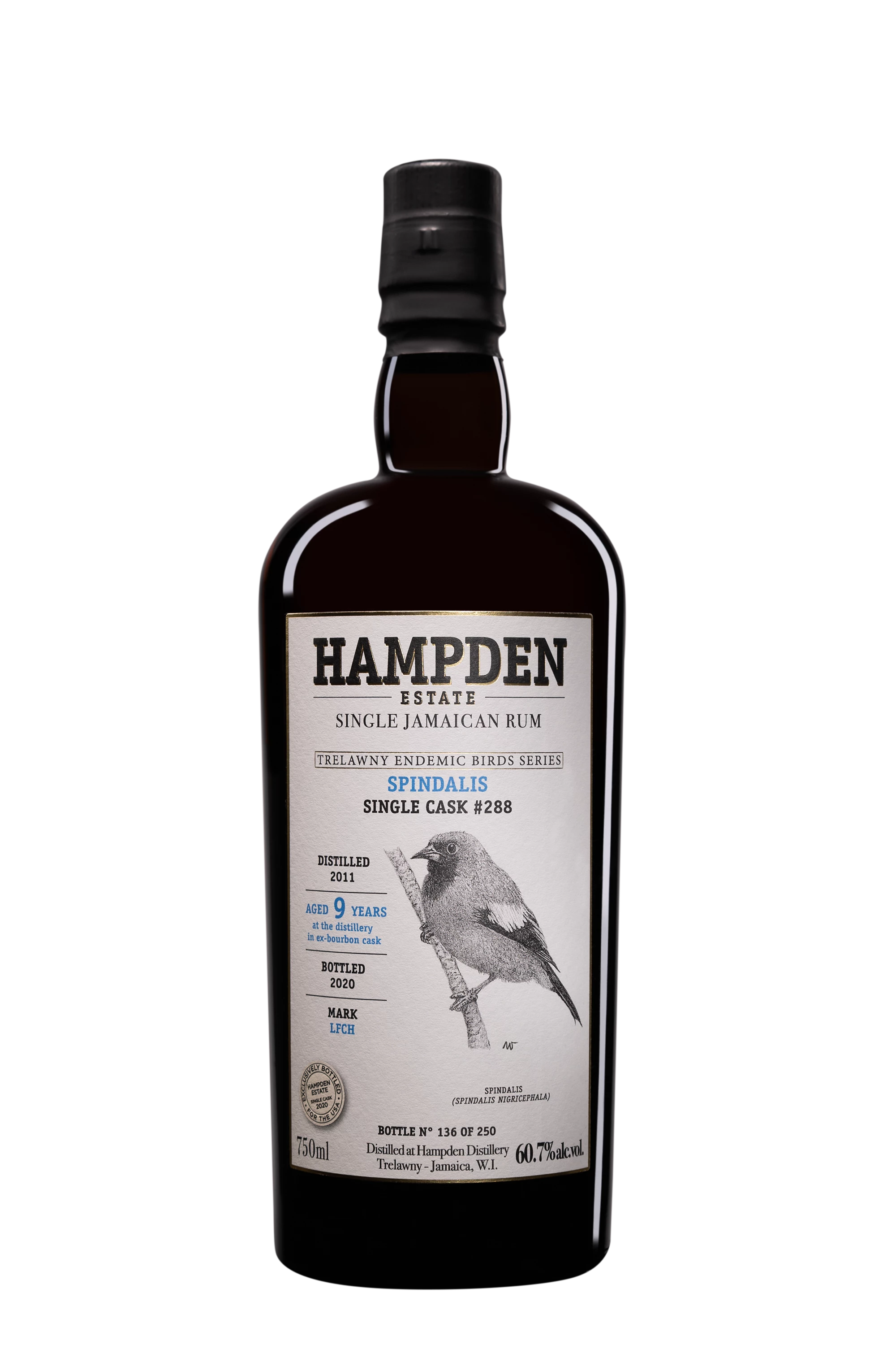 Hampden - Molasses Jamaican Rhum "9 Ans LFCH Spindalis - Single Cask #288 - Trewlany Endemic Birds Series" Brun 2011 60.7°, 70cl