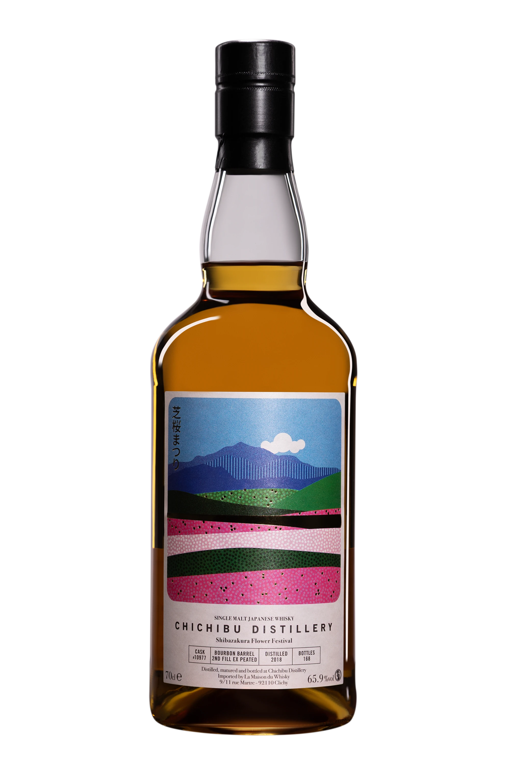 Ichiro's Malt Chichibu - Single Malt Japanese Whisky "7 Ans Single Cask #10977 - Bourbon Barrel 2nd Fill ex-Peated Shibazakura Flower Festival" Brun 2018 65.9° Giftbox, 70cl
