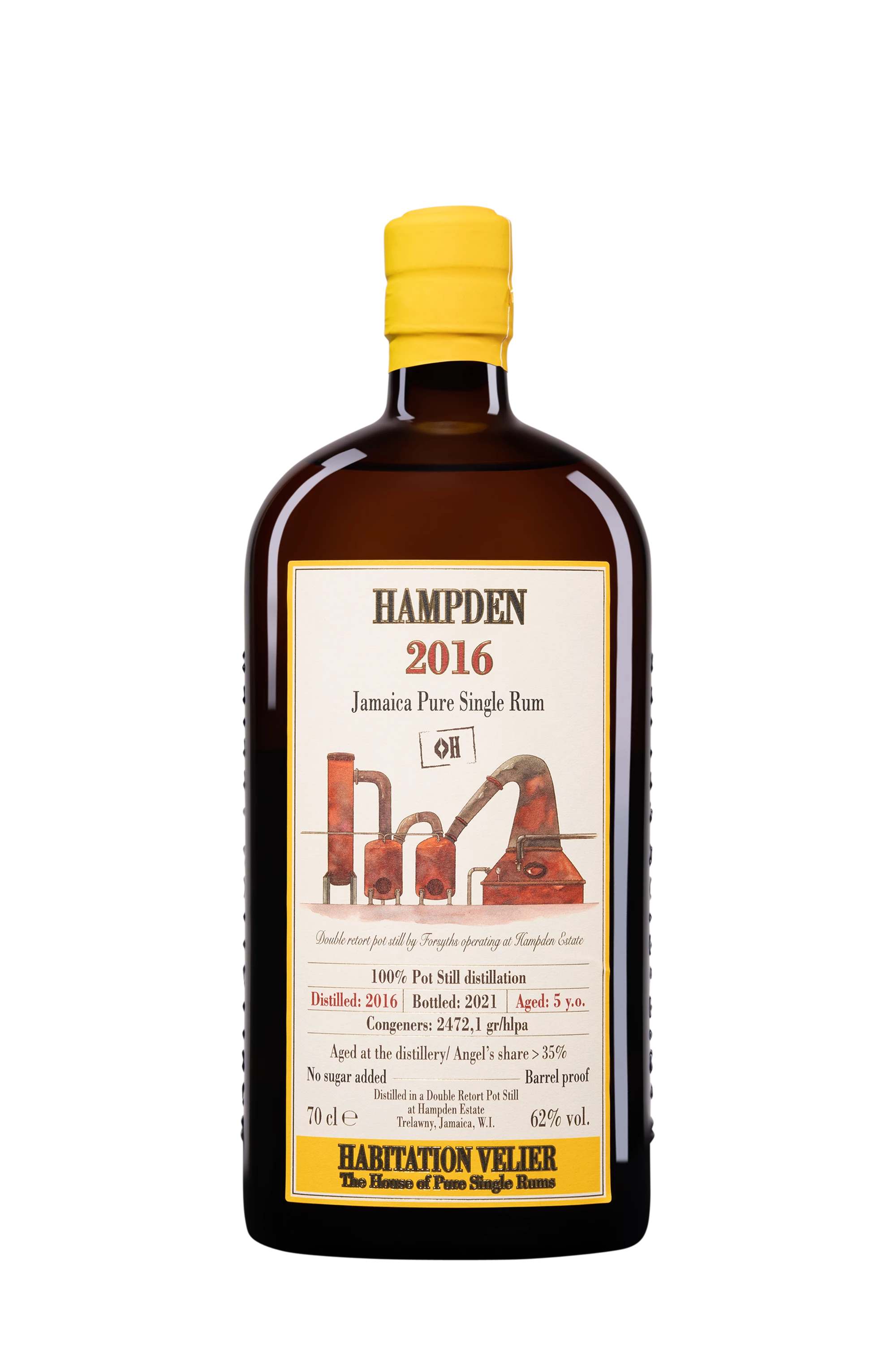 Habitation Vélier - Molasses Jamaican Rhum "5 Ans Hampden - <>H" Brun 2016 62° Giftbox, 70cl