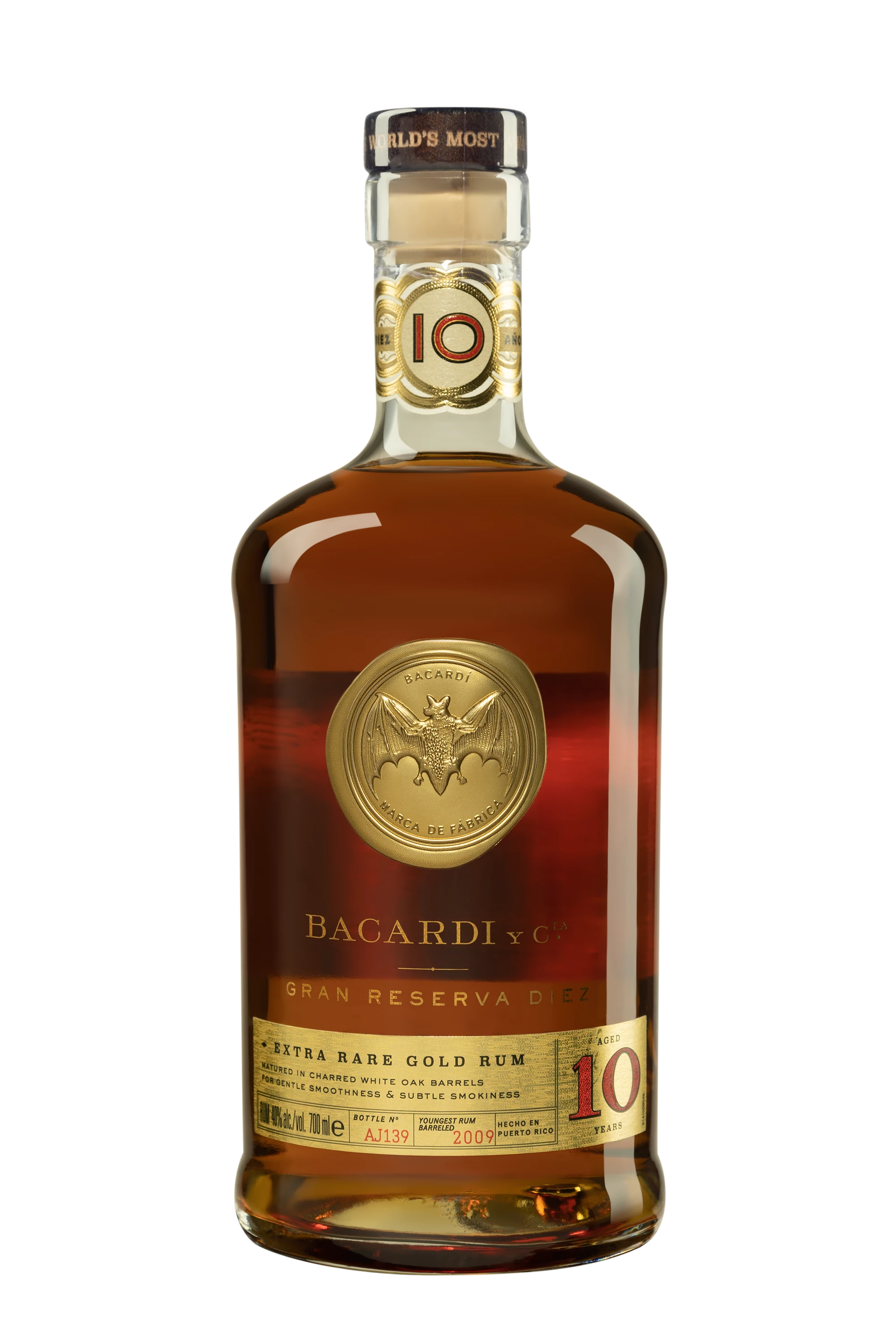 Bacardi - Molasses Puerto Rico Rhum "10 Ans - Gran Reserva Diez" Brun 40°, 70cl