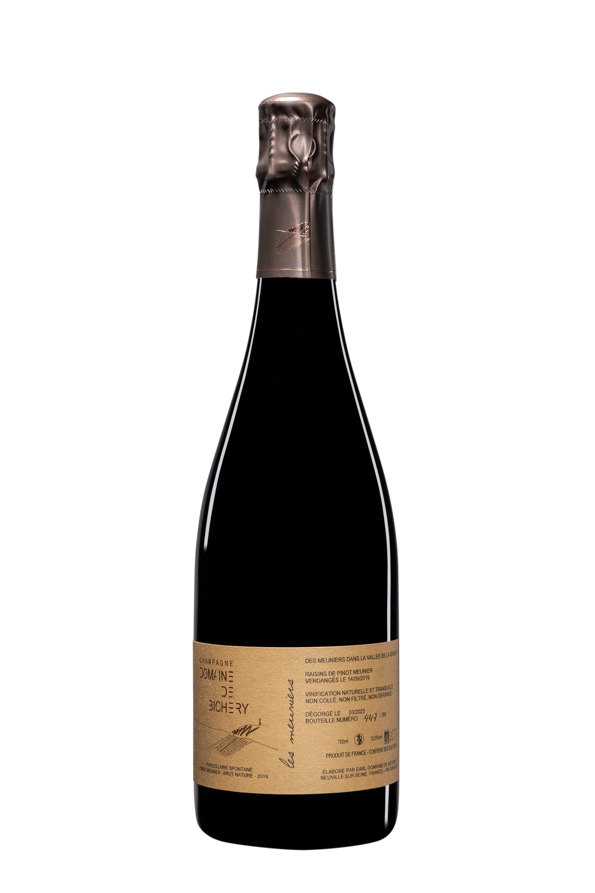 Domaine de Bichery - Champagne Brut Nature Blanc de Noirs "Les Meuniers" Blanc Vendange 14 Sep. 2019 Dégorgement 03.2023 12.5°, 75cl