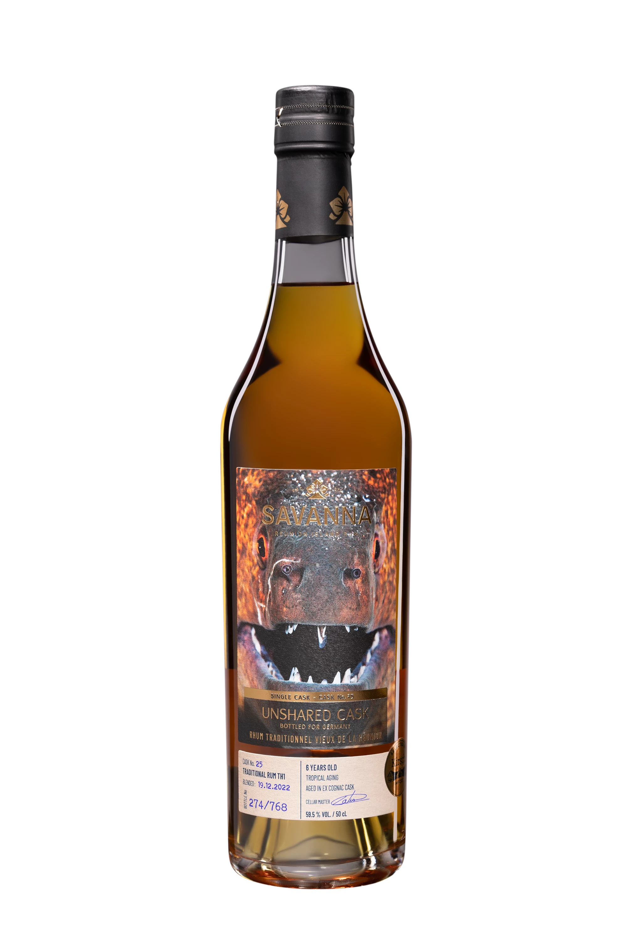 Savanna - Rhum Vieux de Mélasse de la Réunion "Unshared Cask - 6 Ans Traditionnel - Ex-Cognac #25" Brun 2017 Giftbox 59.5°, 50cl