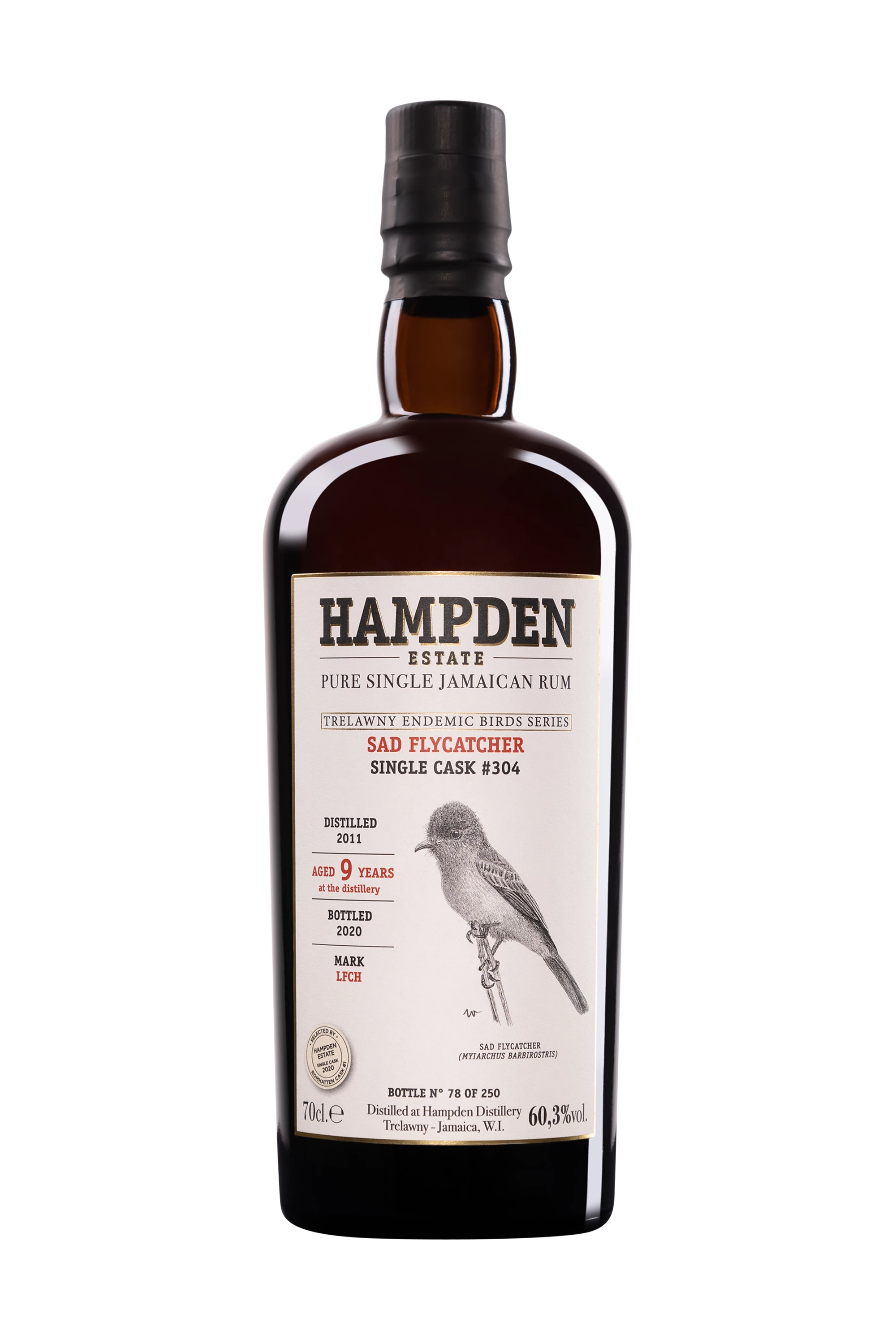Hampden - Molasses Jamaican Rhum "9 Ans LFCH Sad Flycatcher - Single Cask #304 - Trewlany Endemic Birds Series" Brun 2011 60.3° Giftbox, 70cl